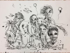 party, Drawing, Pen & Ink on Watercolor Paper