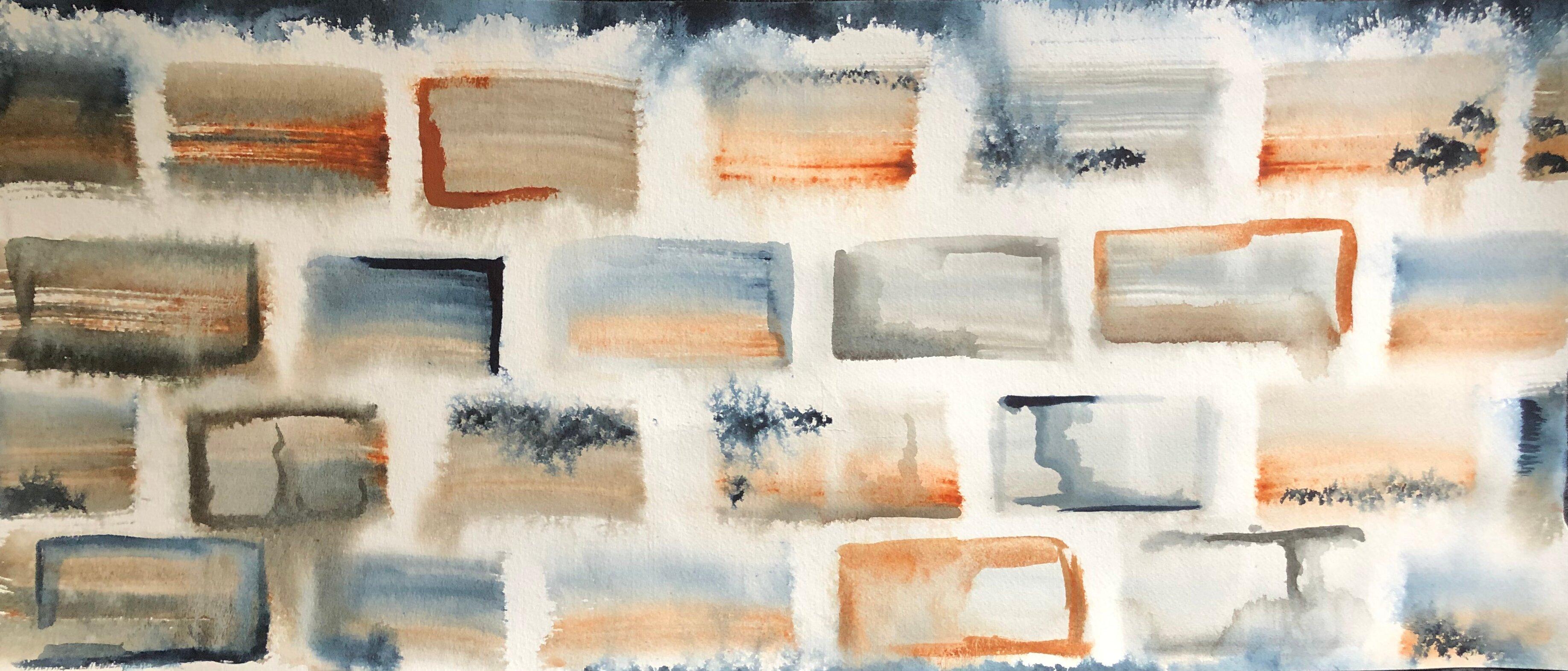 Emily Redd Abstract Drawing - Bricks, Painting, Watercolor on Watercolor Paper