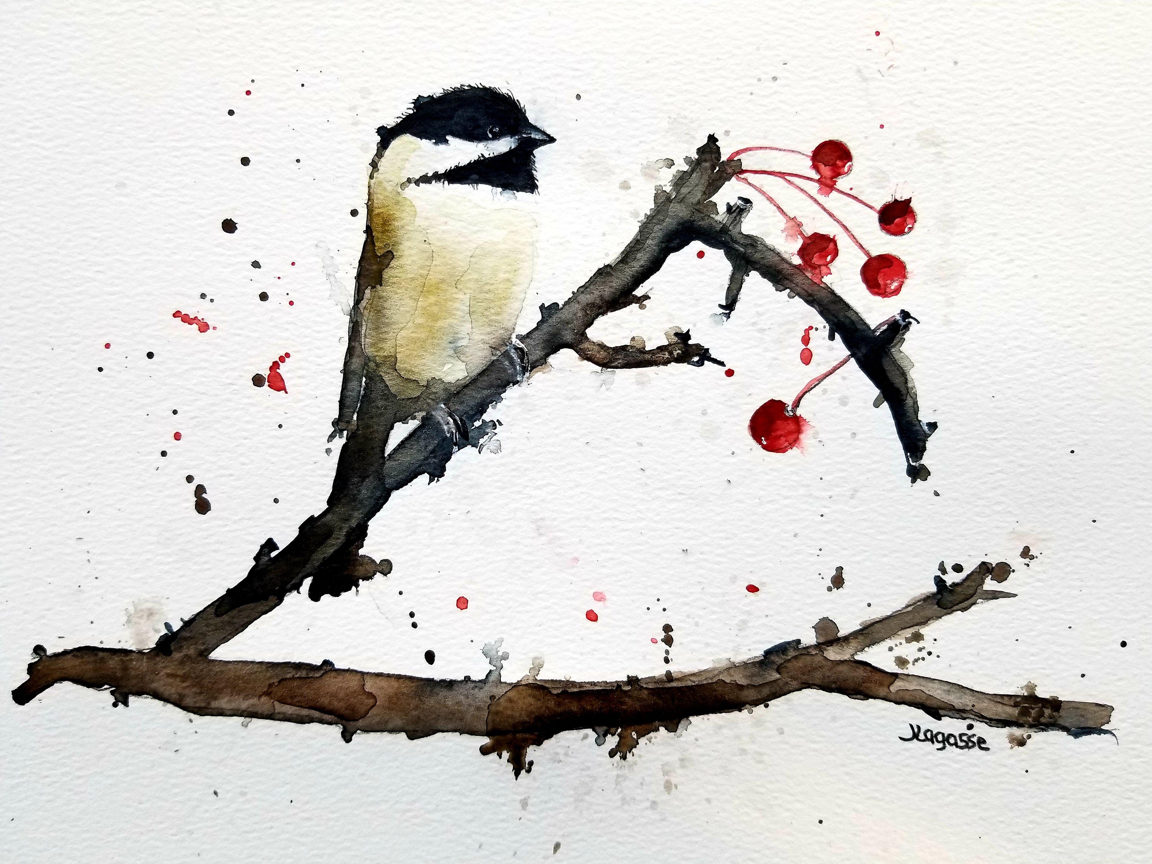 Chickadee, Painting, Watercolor on Watercolor Paper - Art by Jim Lagasse