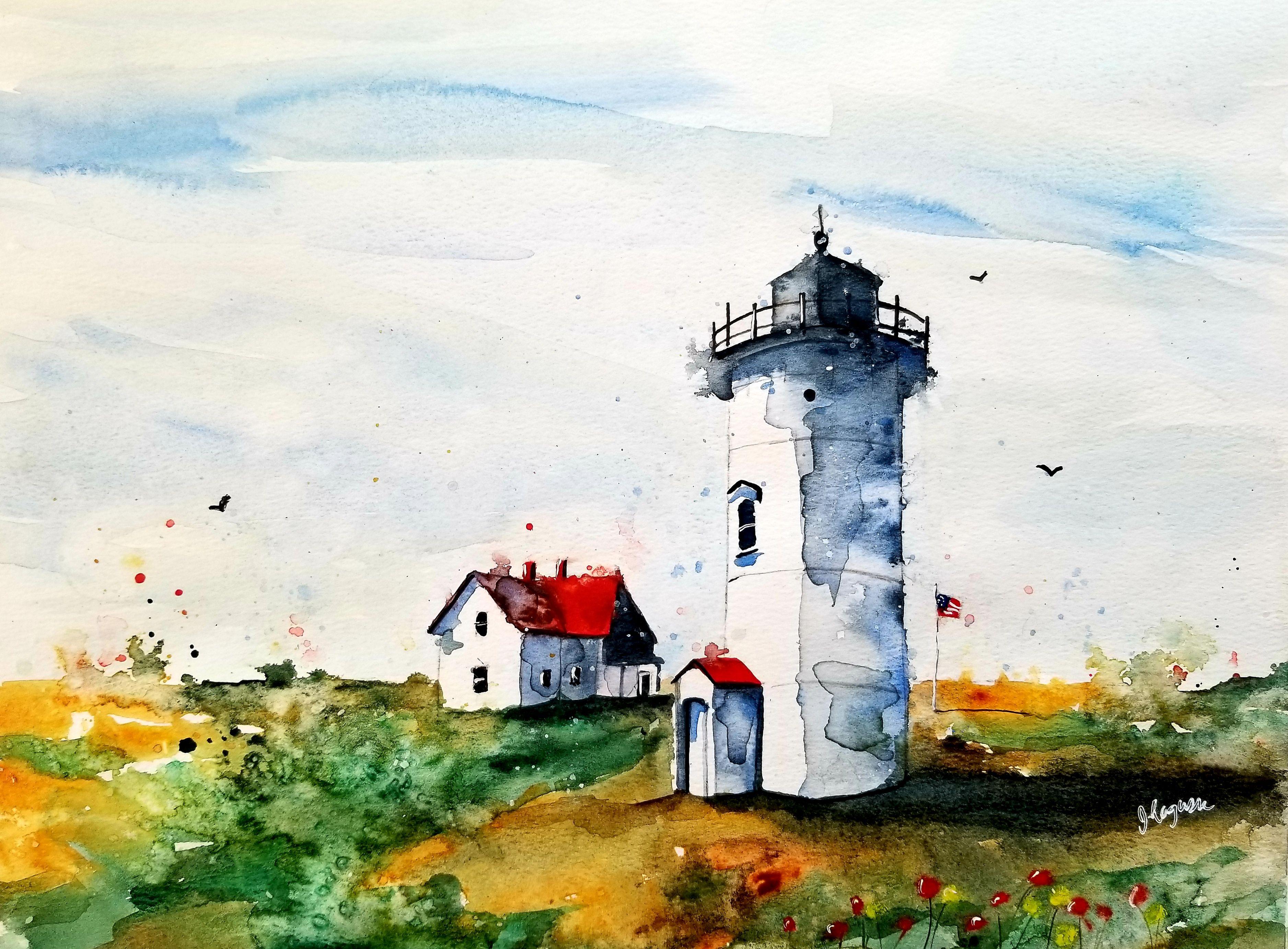 Lighthouse, Painting, Watercolor on Watercolor Paper - Art by Jim Lagasse
