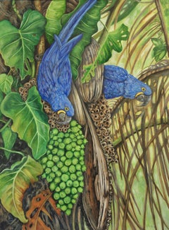 Hyacinth Macaws, Painting, Watercolor on Canvas