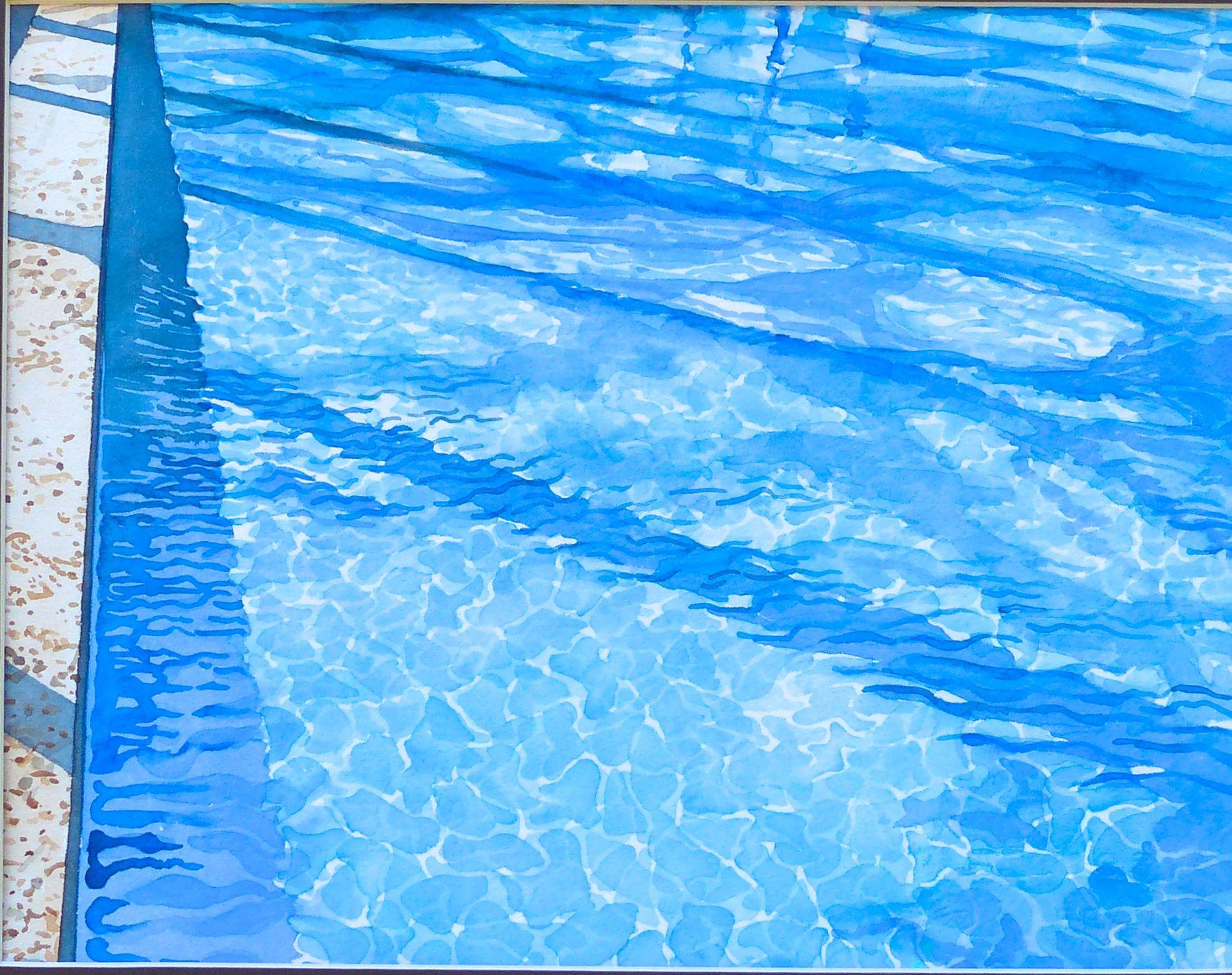 Tree Shadows on Pool, Painting, Watercolor on Watercolor Paper - Art by Leslie White
