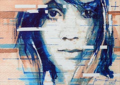 Interpretación I Niña de Ojos Grandes, Dibujo, Pluma y Tinta sobre Papel Acuarela
