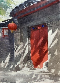 Red gate, Painting, Watercolor on Watercolor Paper