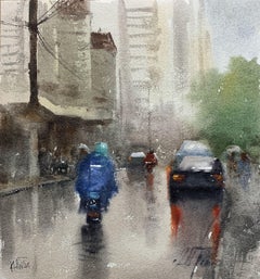 Shanghai Rainy day, Painting, Watercolor on Watercolor Paper