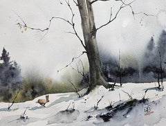 Lepre smarrita, Pittura, Acquerello su carta acquerellata