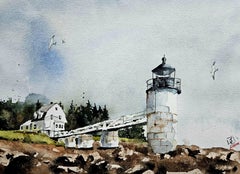 Maine Lighthouse, Painting, Watercolor on Watercolor Paper