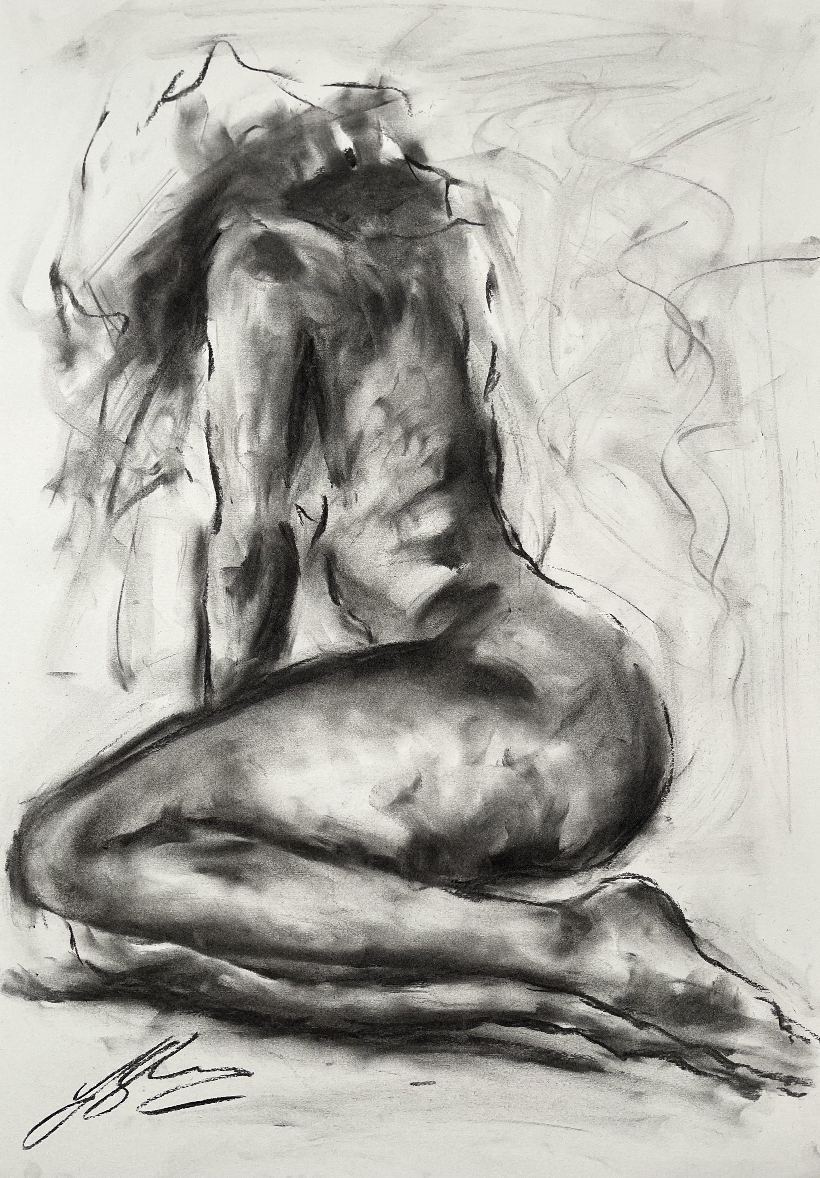 Per sempre, Disegno, Carboncino su carta - Art di James Shipton
