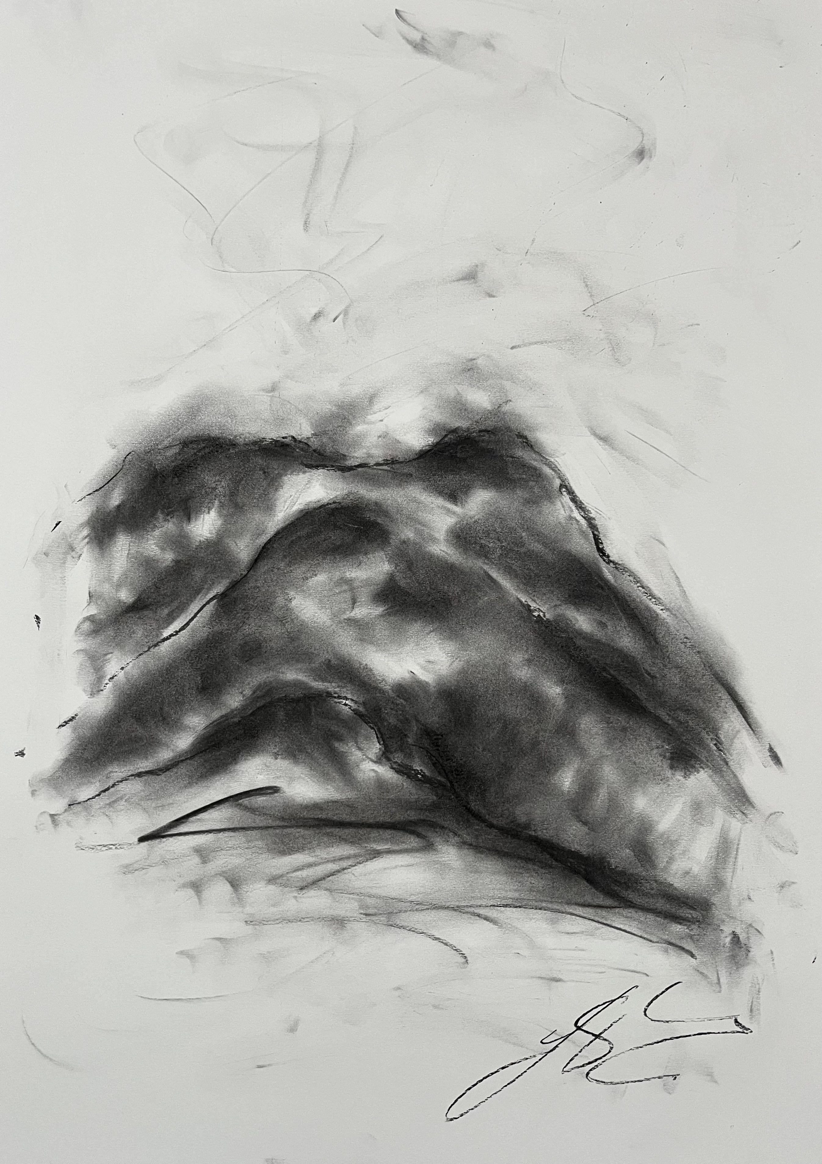 River, Drawing, Charcoal on Paper - Art by James Shipton