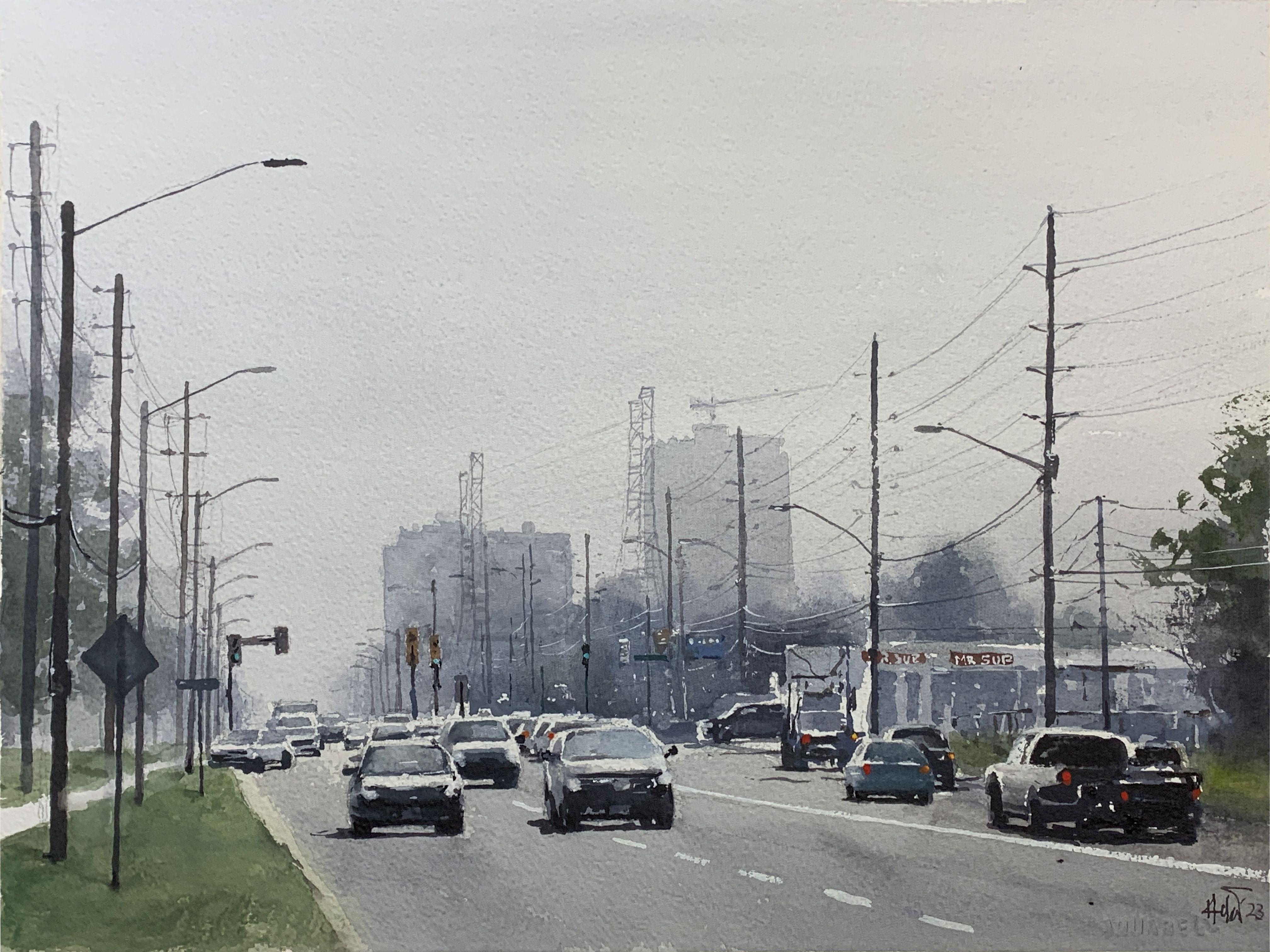 Calle en Canadá, Pintura, Acuarela sobre papel - Art de Helal Uddin