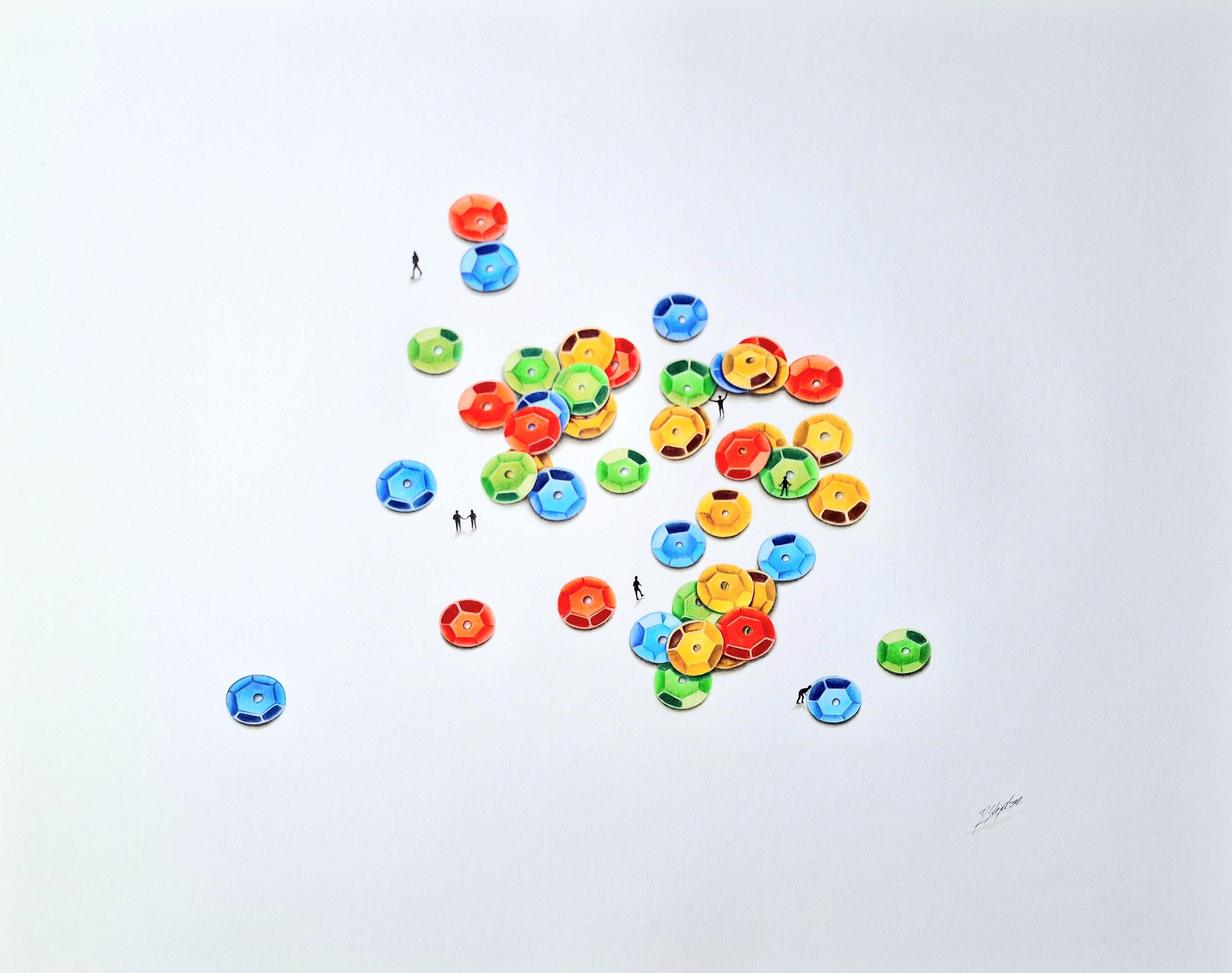 Fallen sequins, Drawing, Pencil/Colored Pencil on Paper - Art by Daniel Shipton