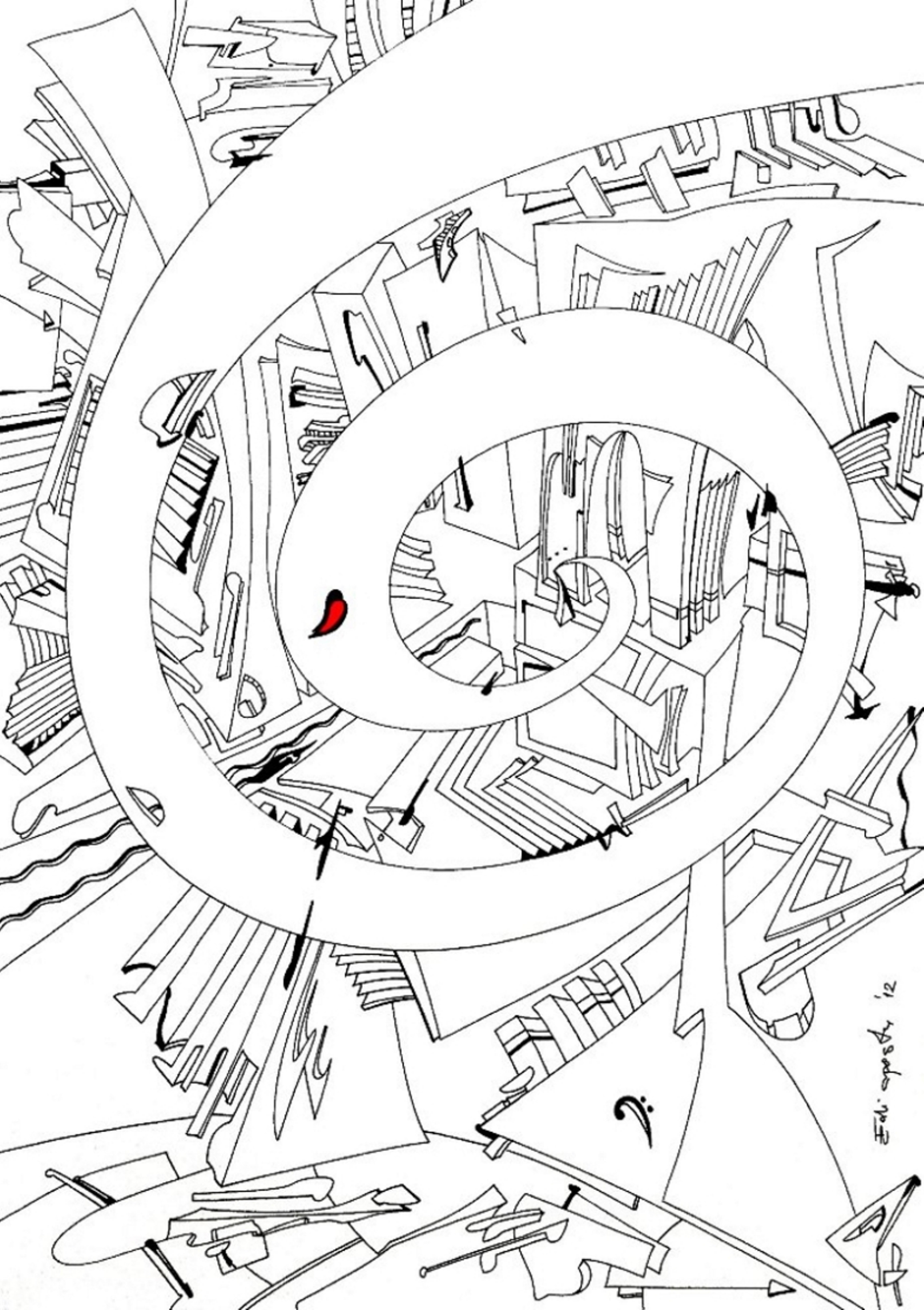 Abstract Drawing Edi Apostu - En spirale du temps. La clé du dessin, stylo et l'encre sur papier