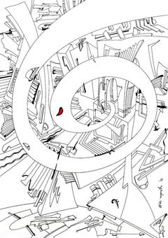 Spiral der Zeit. Schlüssel von F, Zeichnung, Stift und Tinte auf Papier