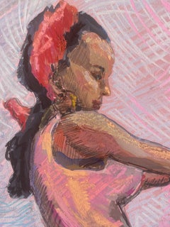 Silhouettes. 3 filles flamenco, dessin, pastels sur papier