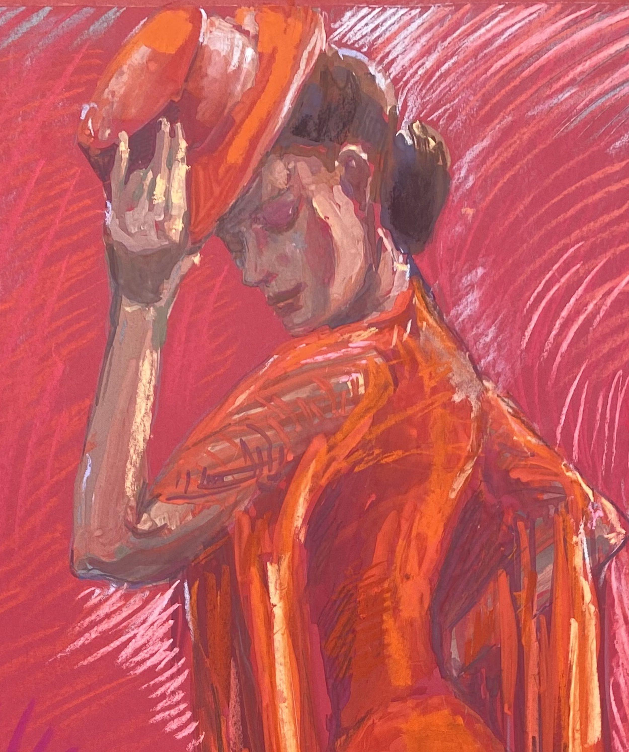Silhouettes. Red Dancer-2, Drawing, Pastels on Paper - Impressionist Art by Elena Done