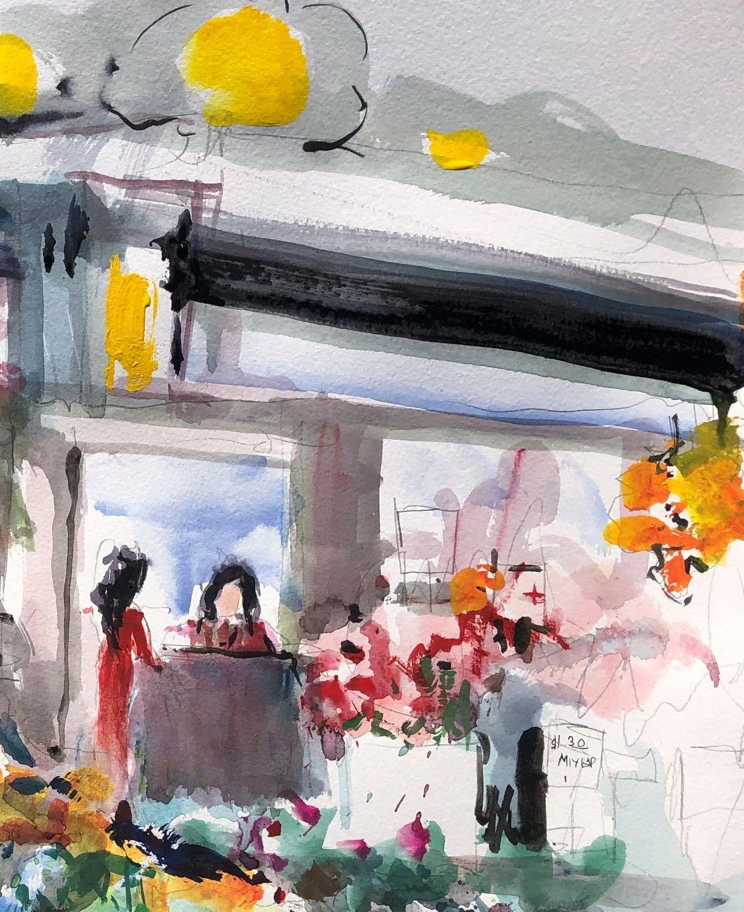 Los Angeles Flower Market, Painting, Watercolor on Watercolor Paper For Sale 1