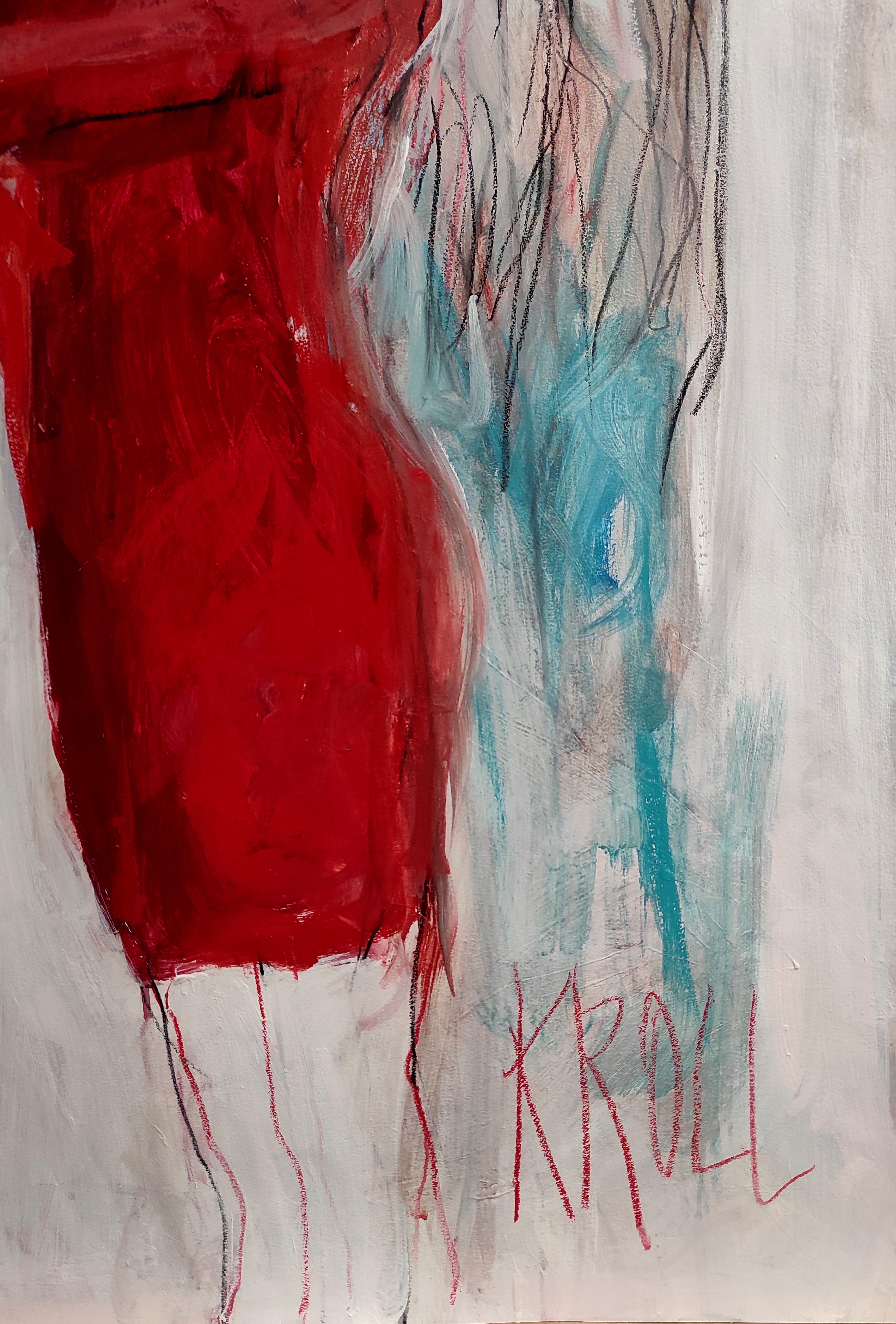 Frau mit ausgestreckten Händen, Zeichnung, Bleistift/Farbstift auf Papier (Expressionismus), Art, von Barbara Kroll