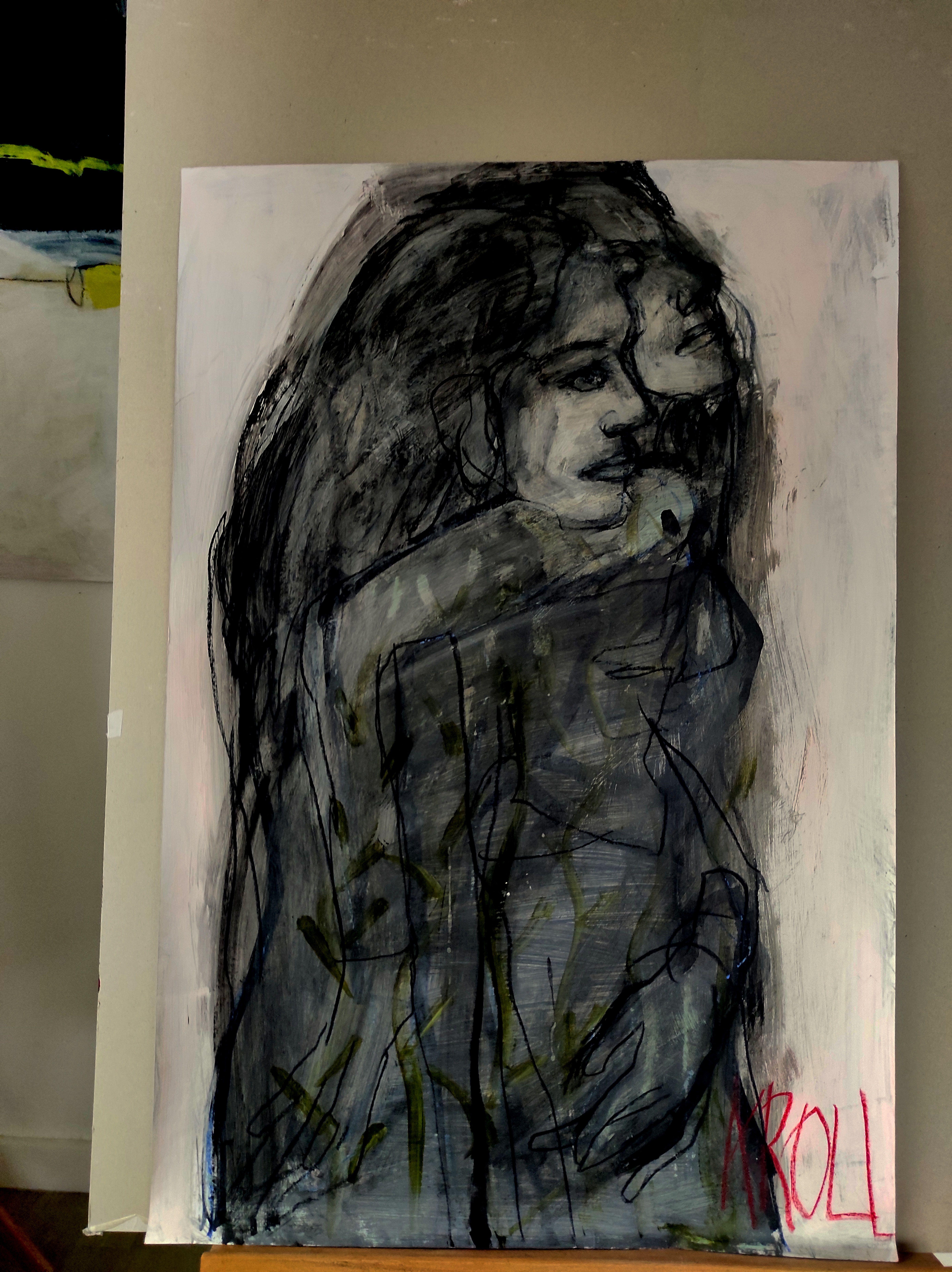 Hermana, Dibujo, Lápiz/lápiz de color sobre papel - Art Expresionista de Barbara Kroll