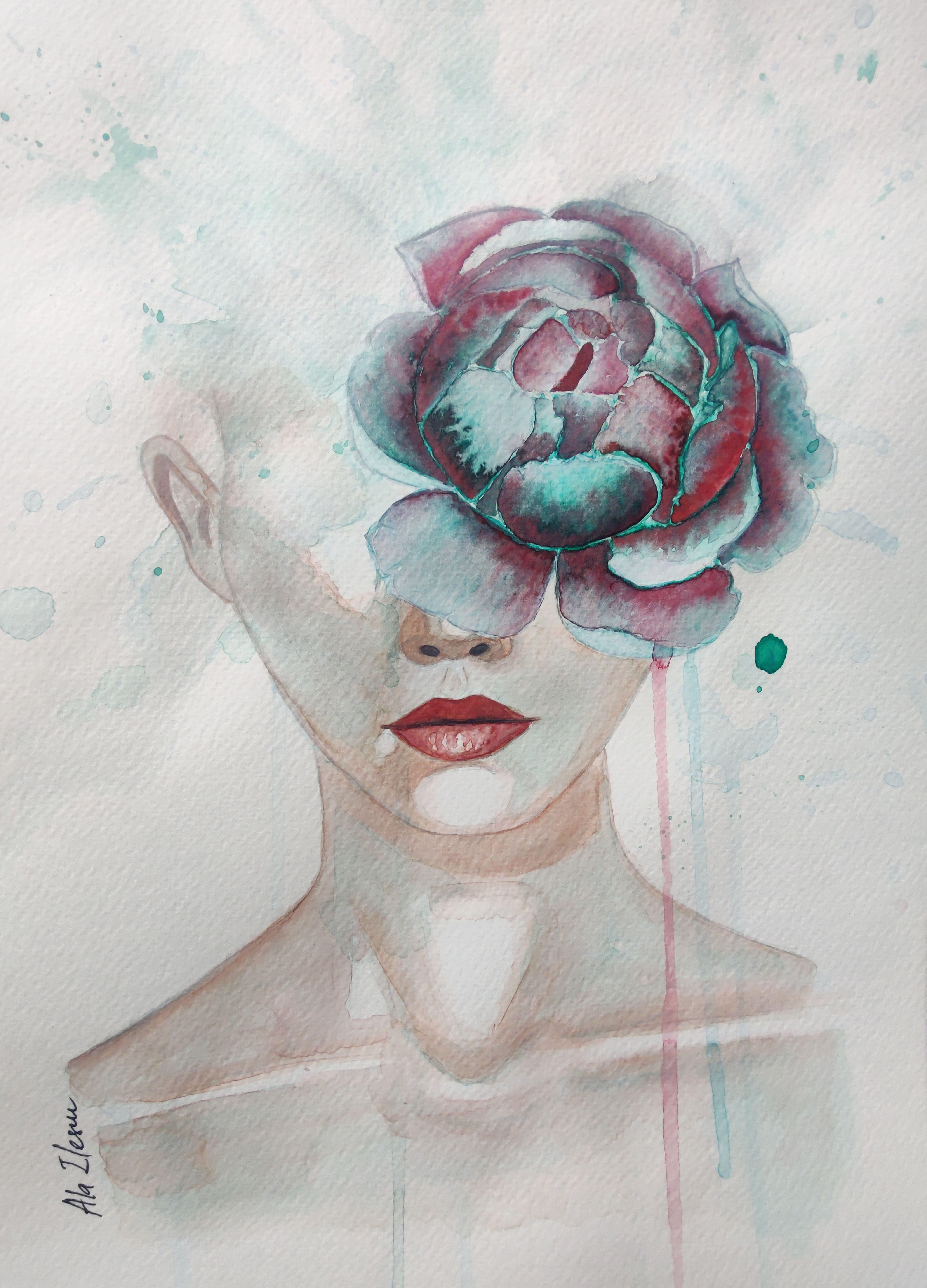 Beautiful pain, Painting, Watercolor on Watercolor Paper - Art by Ala Ilescu