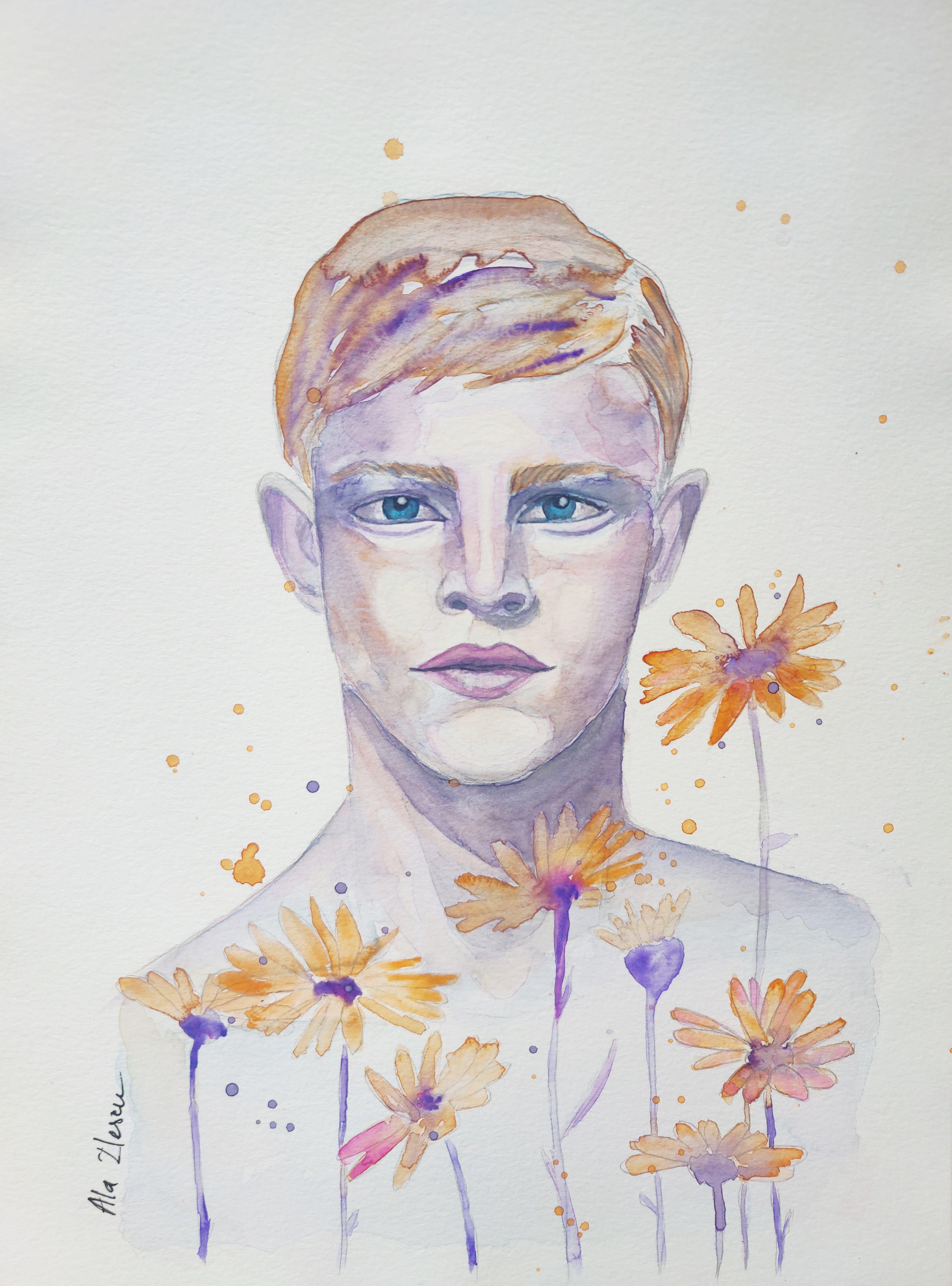 Ich habe einen geheimen Garten, Gemälde, Aquarell auf Aquarellpapier – Art von Ala Ilescu