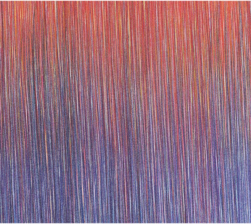 Vertical Rojo y Azul II, Drawing, Pencil/Colored Pencil on Watercolor Paper - Contemporary Art by Cintia GarcÃ­a