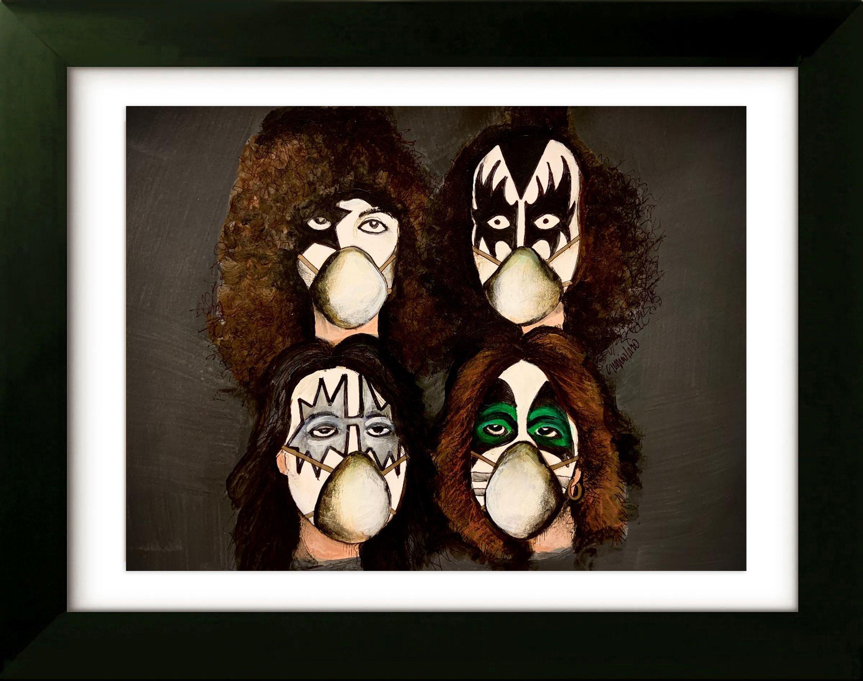 Kiss - Original Drawing with Frame - Art by SLAZO, Drawing, Pen & Ink on Paper For Sale 1