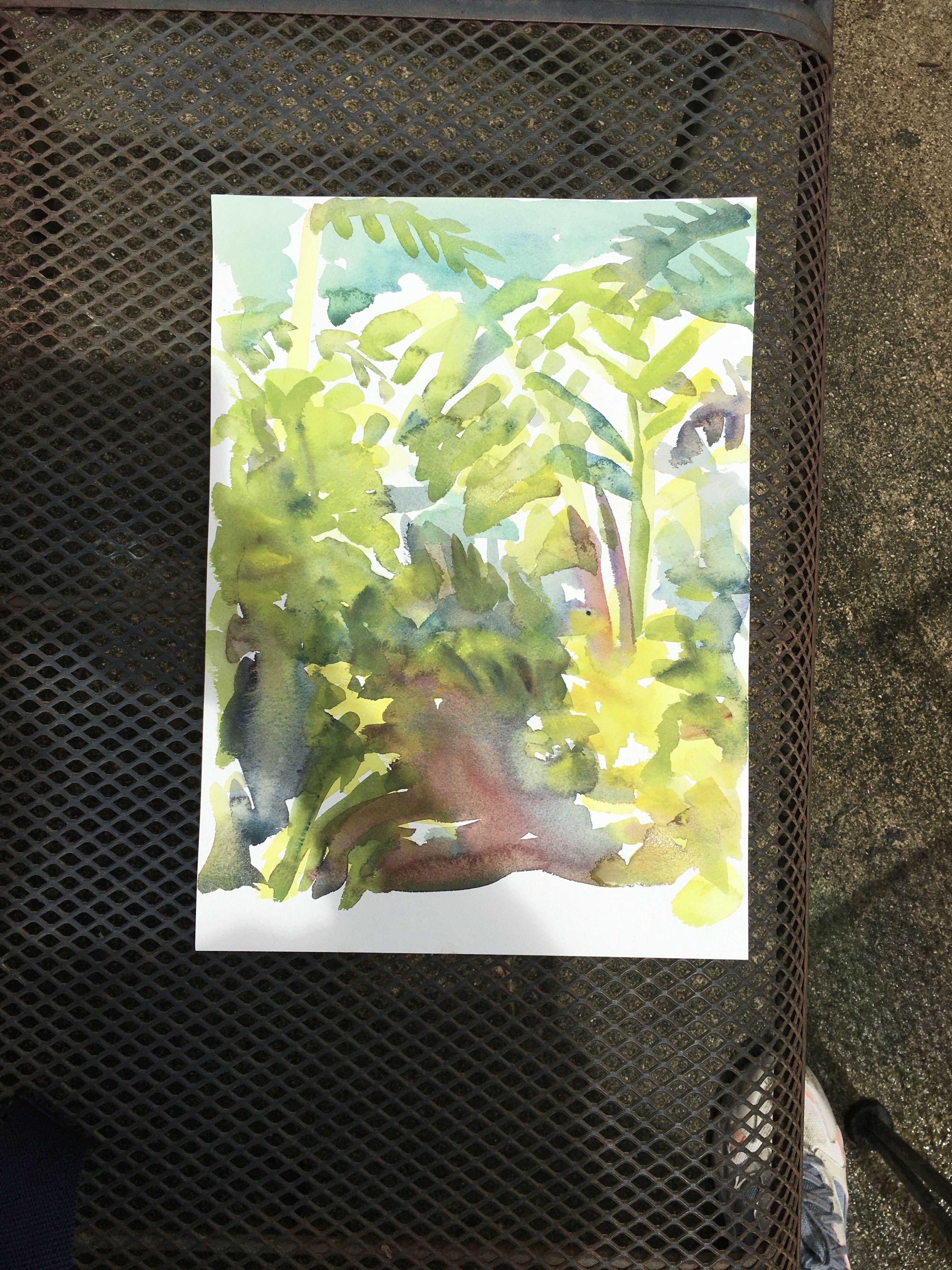 Acuarela plein air pintada durante el toque de queda en Caguas, Puerto Rico, en marzo de 2020. :: Pintura :: Impresionista :: Esta obra viene con un certificado oficial de autenticidad firmado por el artista :: Lista para colgar: No :: Firmado: Sí