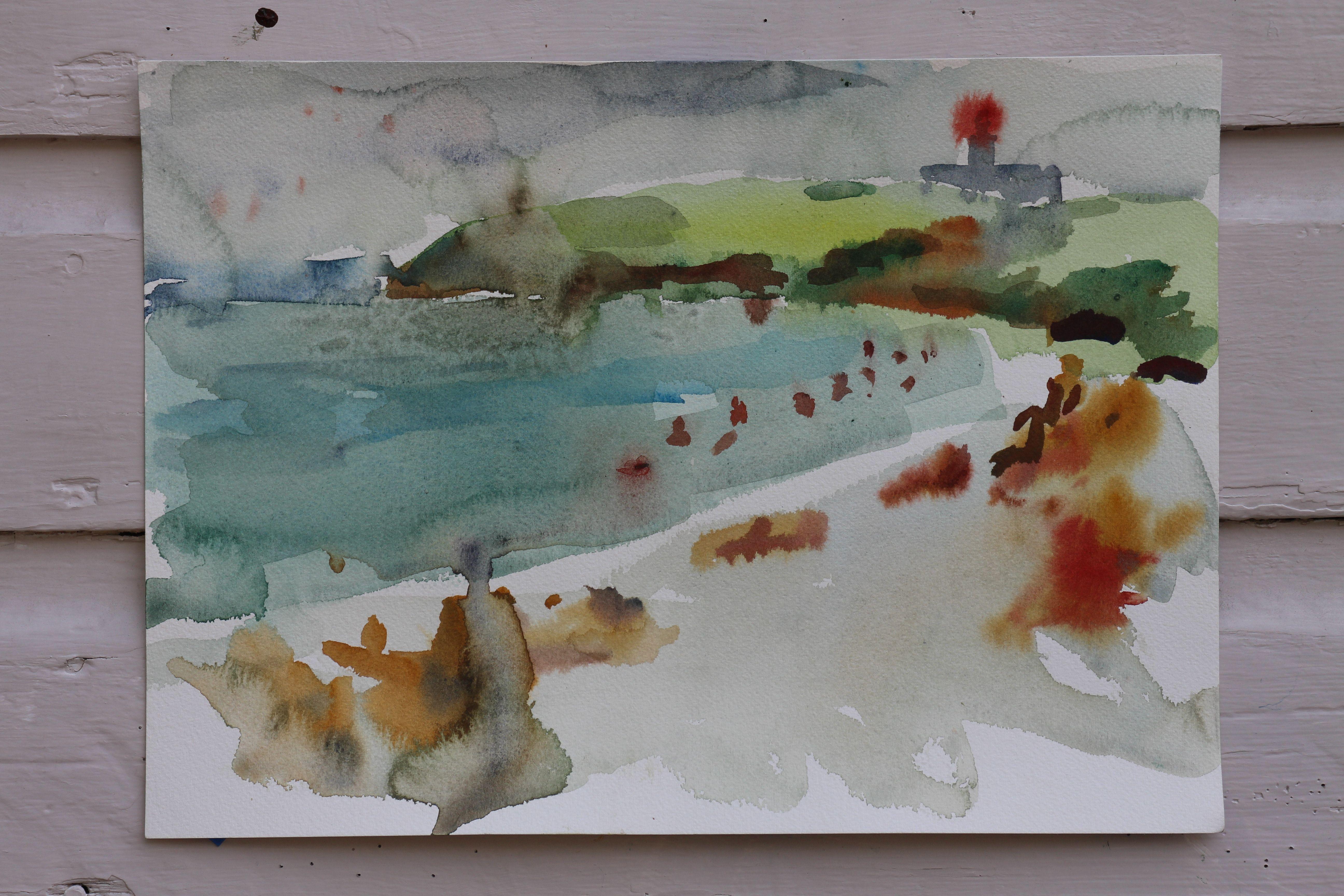 Plein air watercolor from La Playuela beach in Cabo Rojo, Puerto Rico. It was the last day of freedom before the curfew. March 15, 2020. :: Painting :: Impressionist :: This piece comes with an official certificate of authenticity signed by the