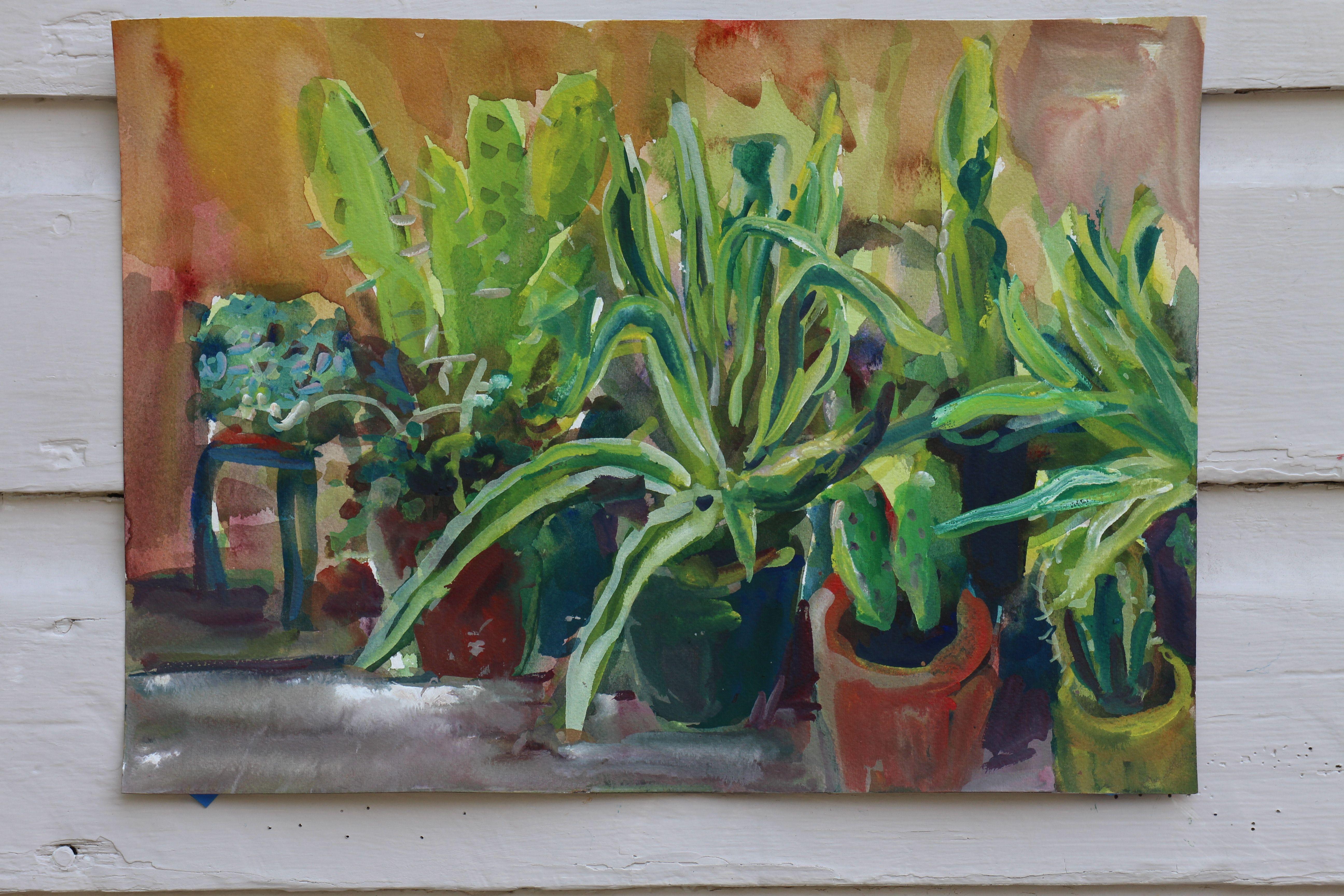 Kactus-Pflanzgefäße #1, Gemälde, Aquarell auf Aquarellpapier (Impressionismus), Art, von John Kilduff