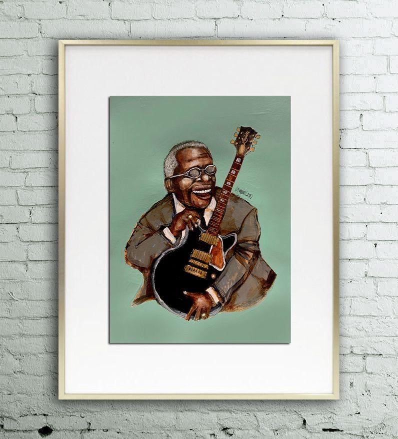 BB King, Drawing, Pen & Ink on Paper - Pop Art Art by Sergio Lazo