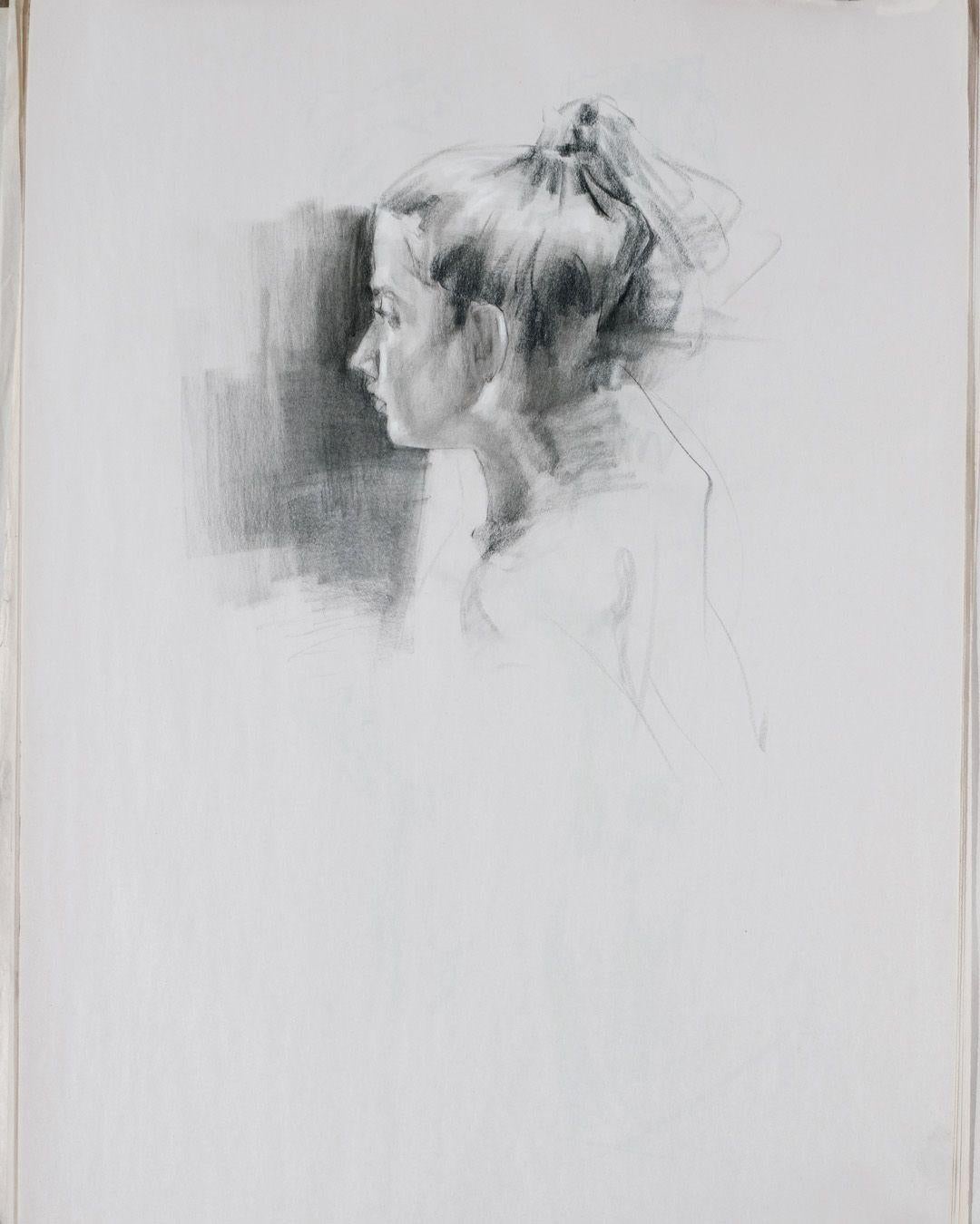 Set of 5 Drawings - Charcoal on Newsprint #1, Drawing, Charcoal on Paper - Realist Art by Sergio Lopez