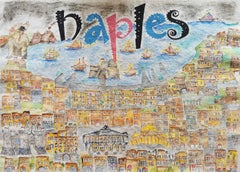 In Loving Memory of Naples - Map of the City, Painting, Watercolor on Watercolor