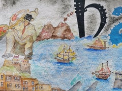 In Loving Memory of Naples - Map of the City, Painting, Watercolor on Watercolor