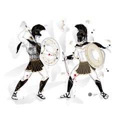 Achilles assailed Hector - Troy - Epic - Mytology, Drawing, Pen & Ink on Paper