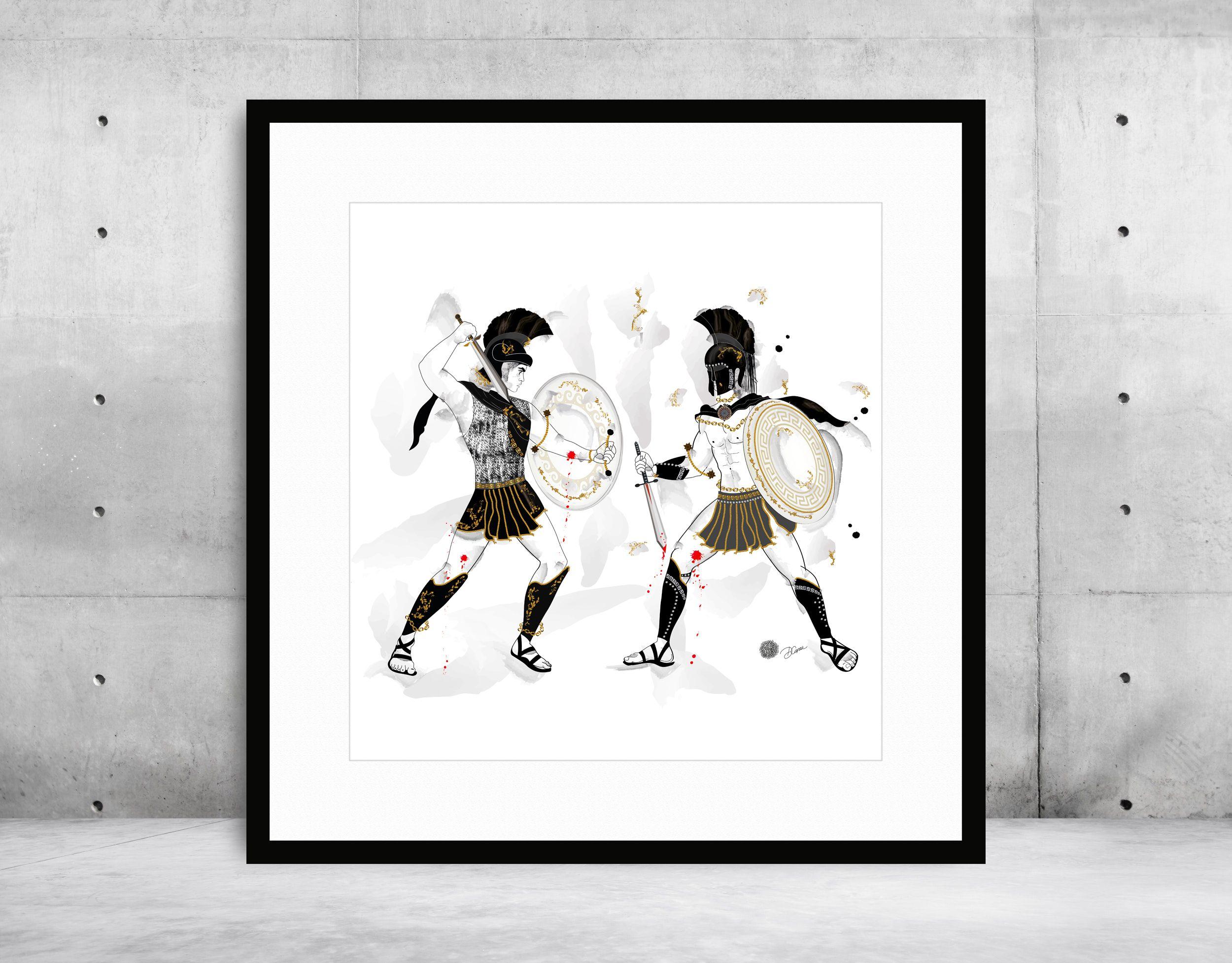 Achilles assailed Hector - Troy - Epic - Mytology, Drawing, Pen & Ink on Paper For Sale 1