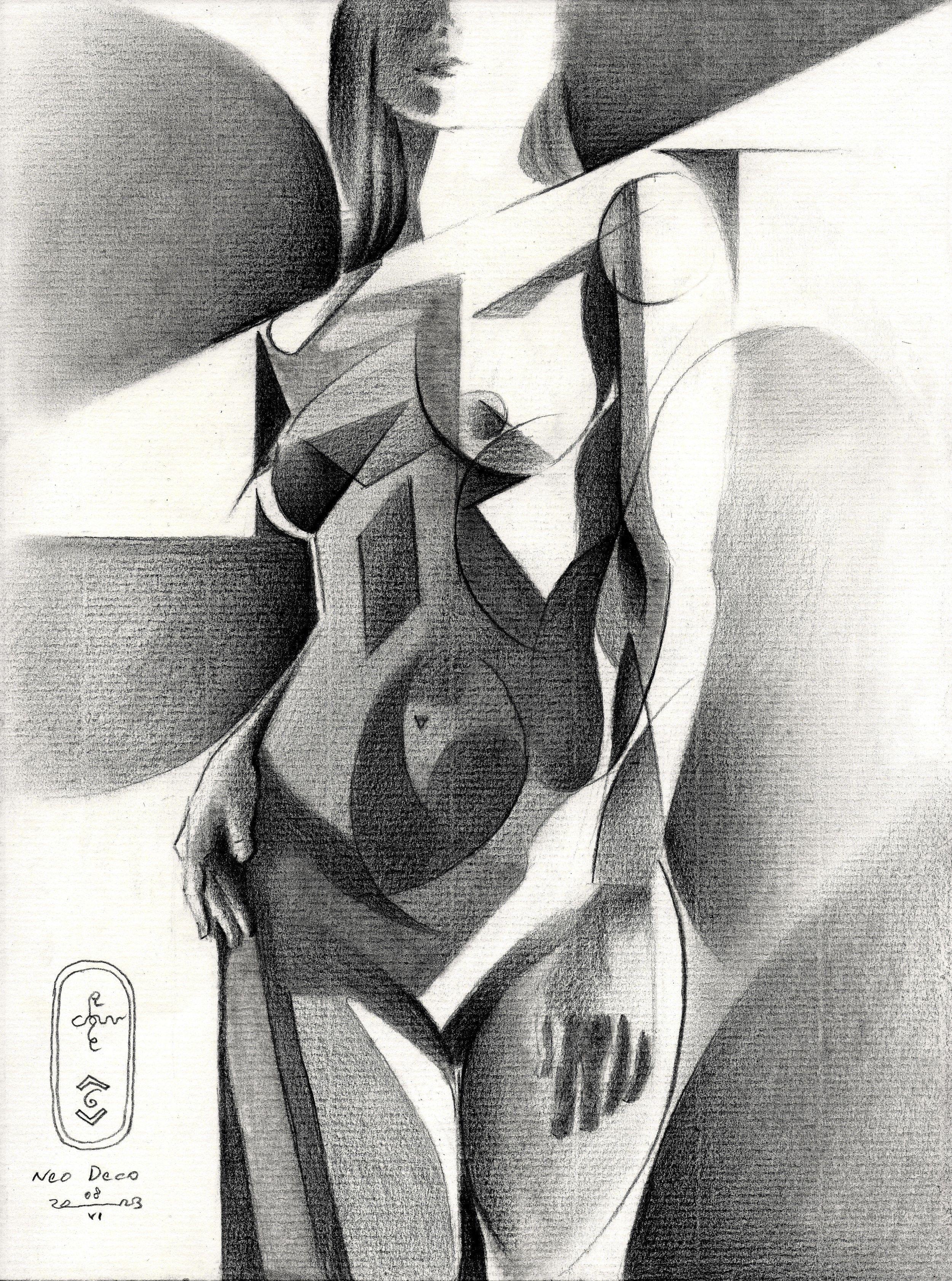 Neo Deco â€“ 08-06-23, Drawing, Pencil/Colored Pencil on Paper - Art by Corne Akkers