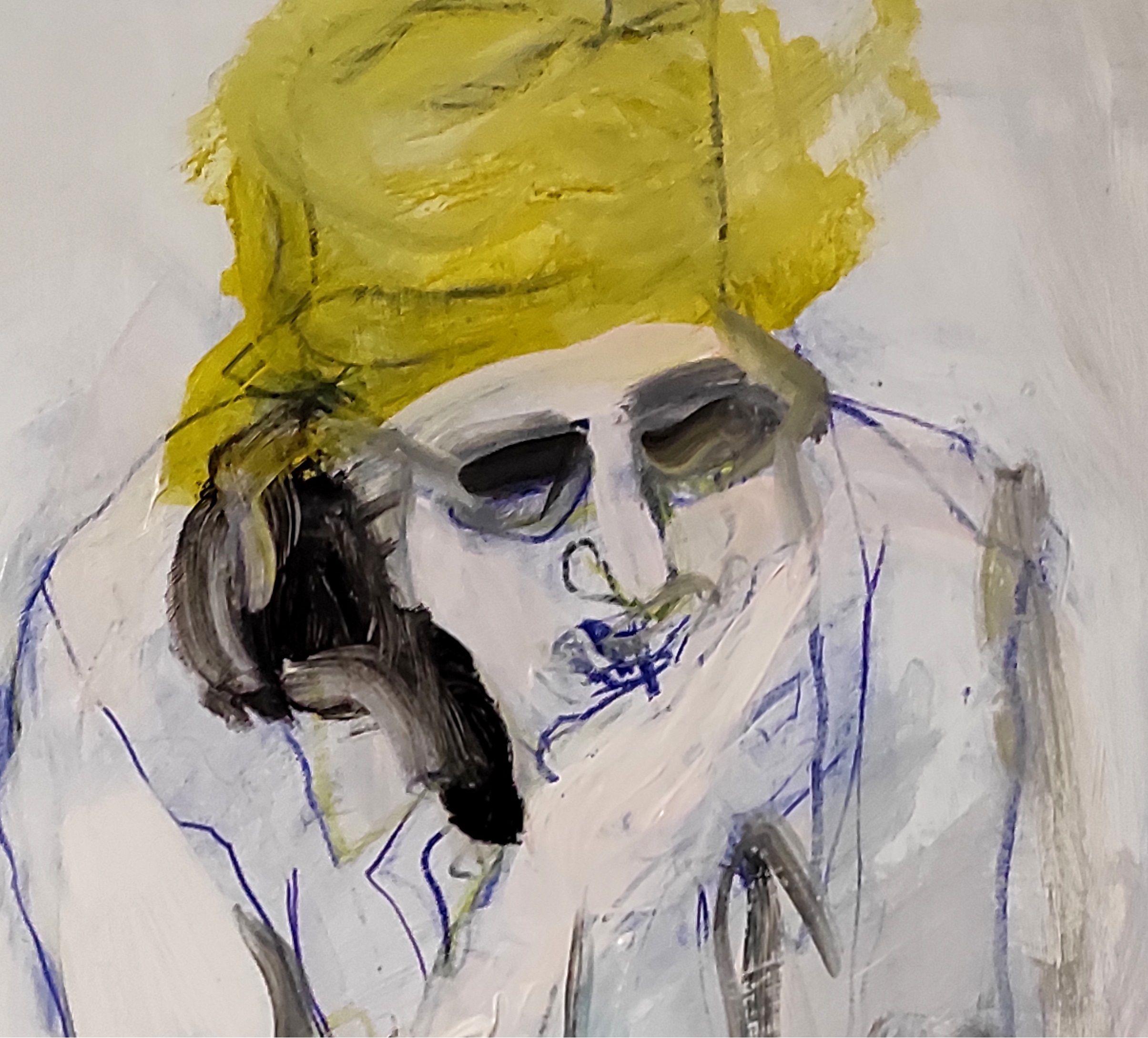Ancienne femme assise, dessin, crayon/crayon coloré sur papier - Expressionniste Art par Barbara Kroll