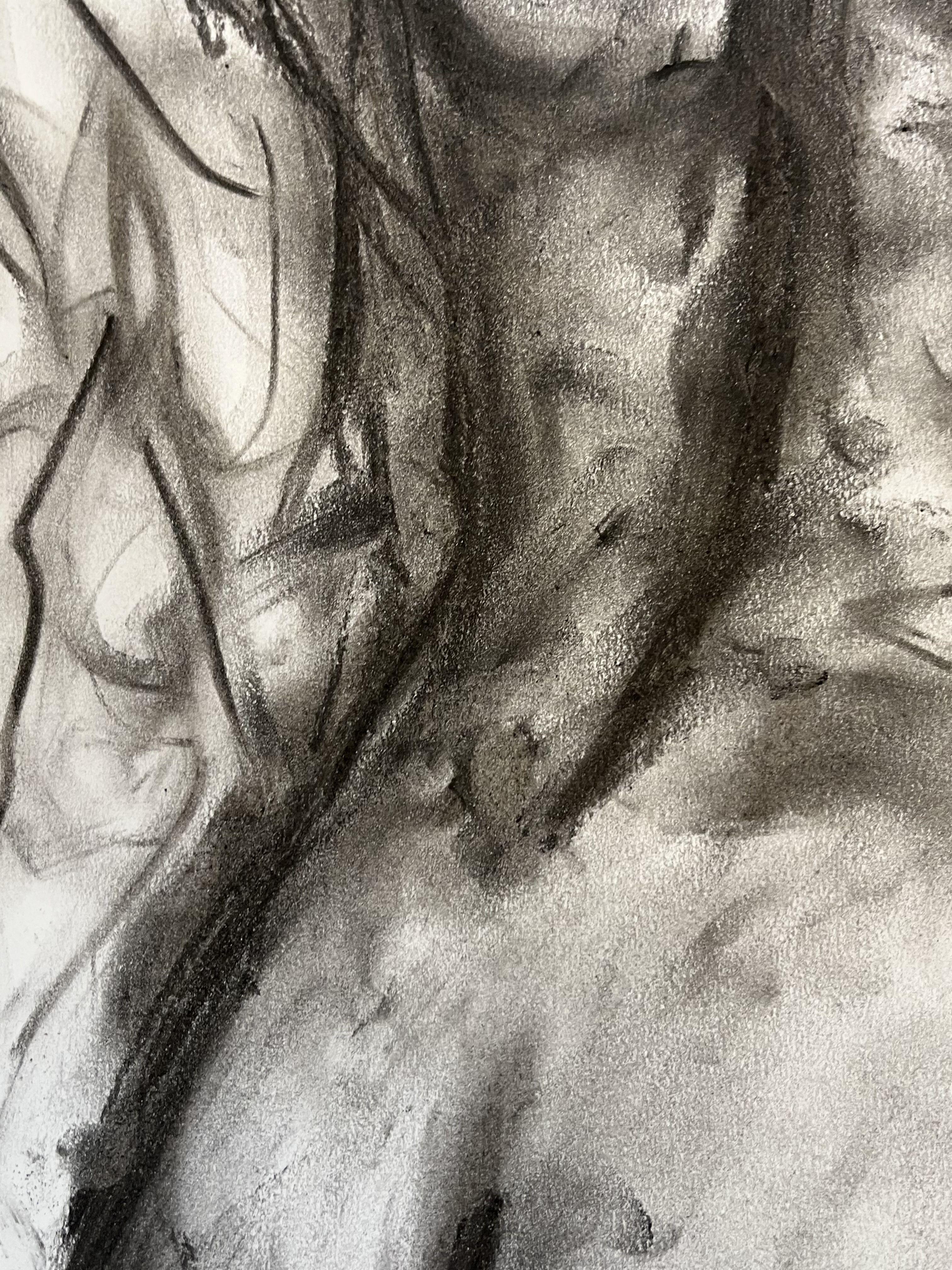 Concern, Drawing, Charcoal on Paper For Sale 1