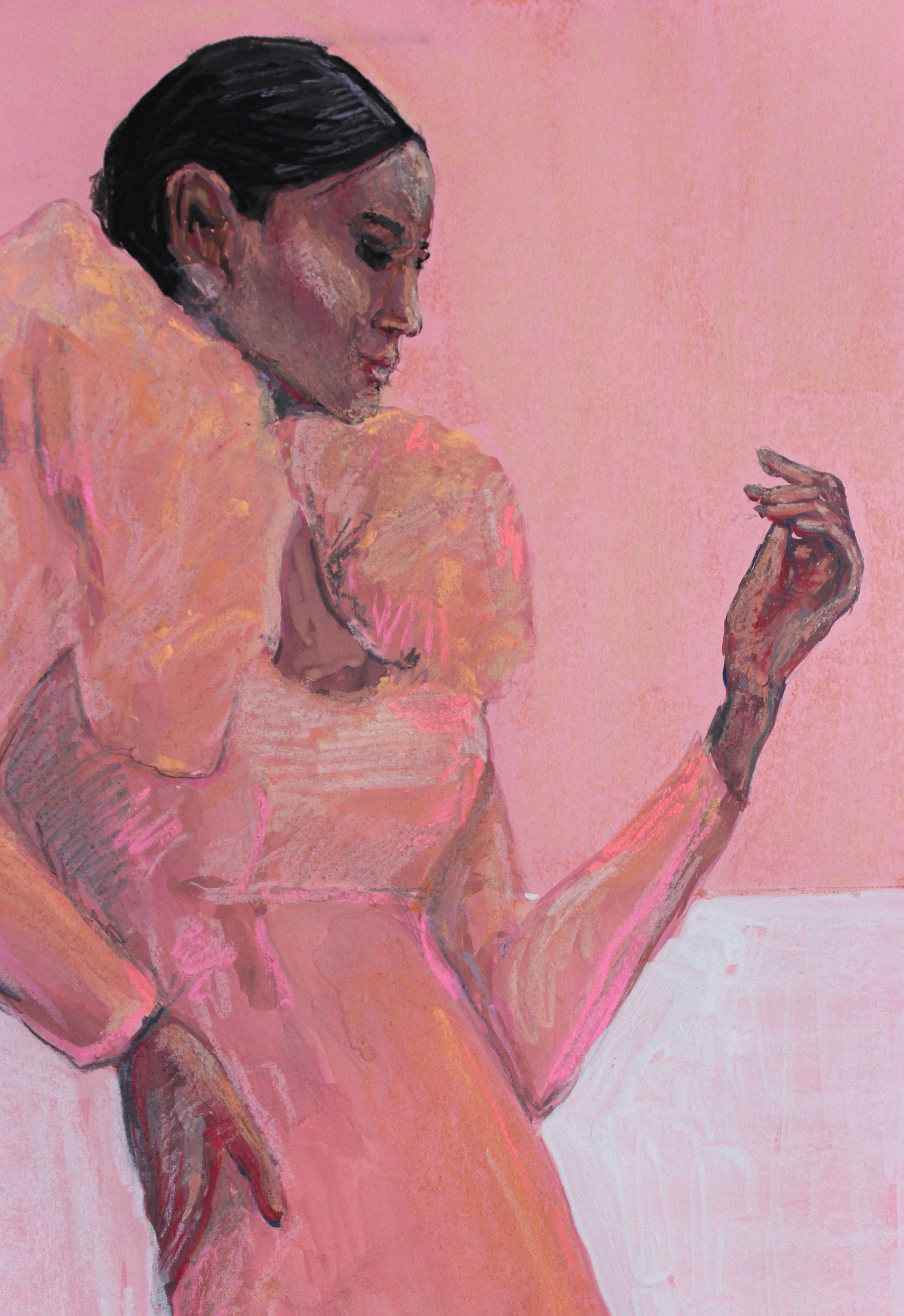Silhouetten. Rosa auf Rosa., Zeichnung, Pastell auf Papier im Angebot 1