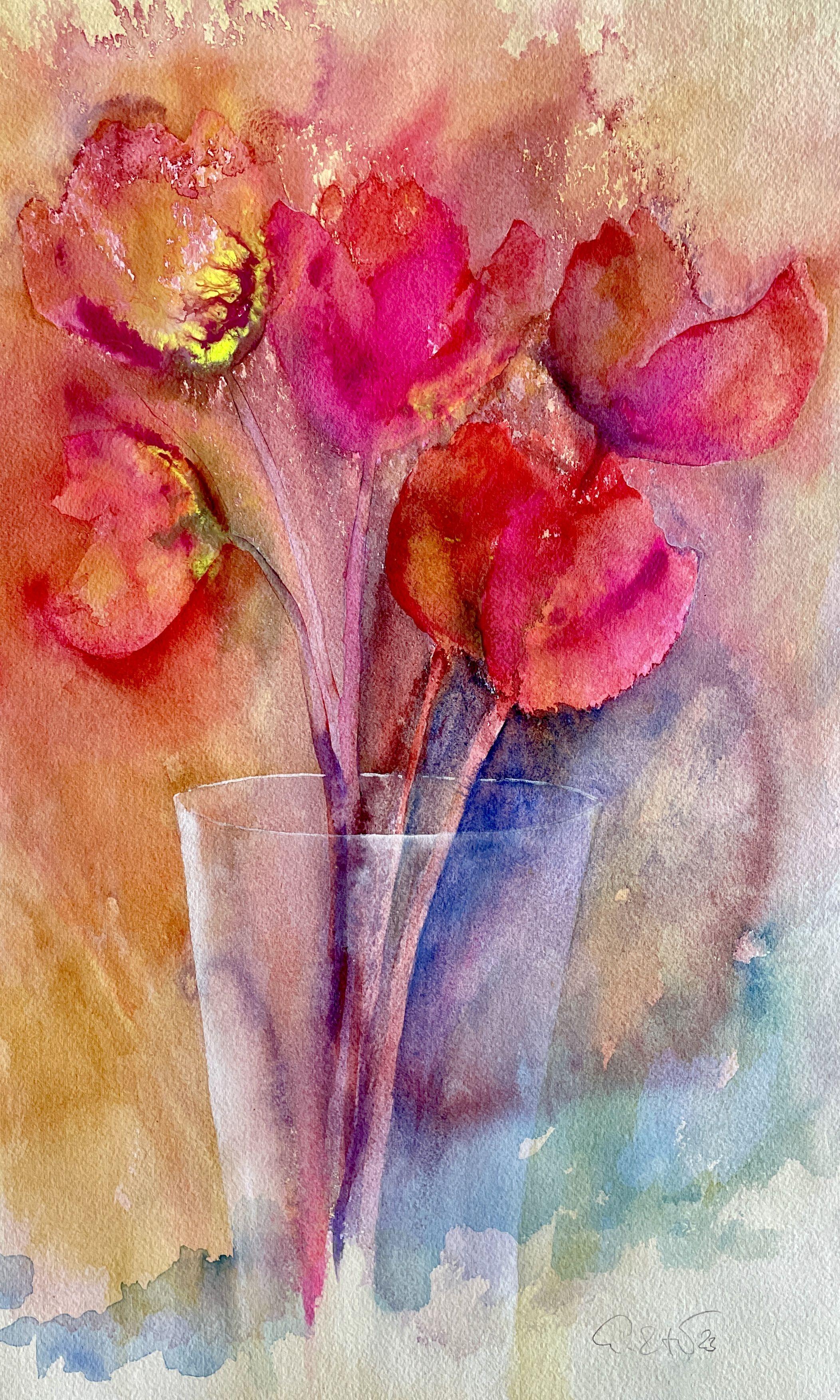 Tulpenliebe, Gemälde, Aquarell auf Papier – Art von Gesa Reuter