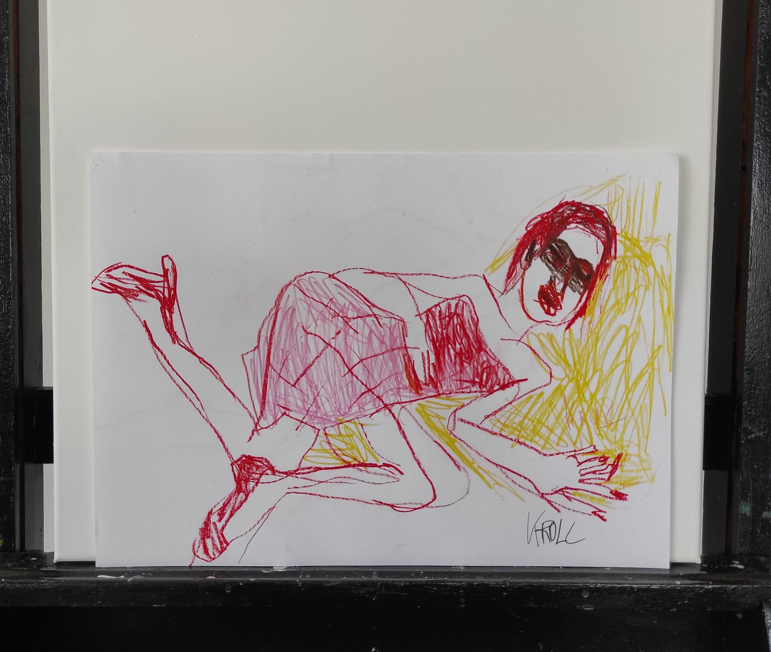 Femme endormie, dessin, crayon/crayon coloré sur papier - Expressionniste Art par Barbara Kroll