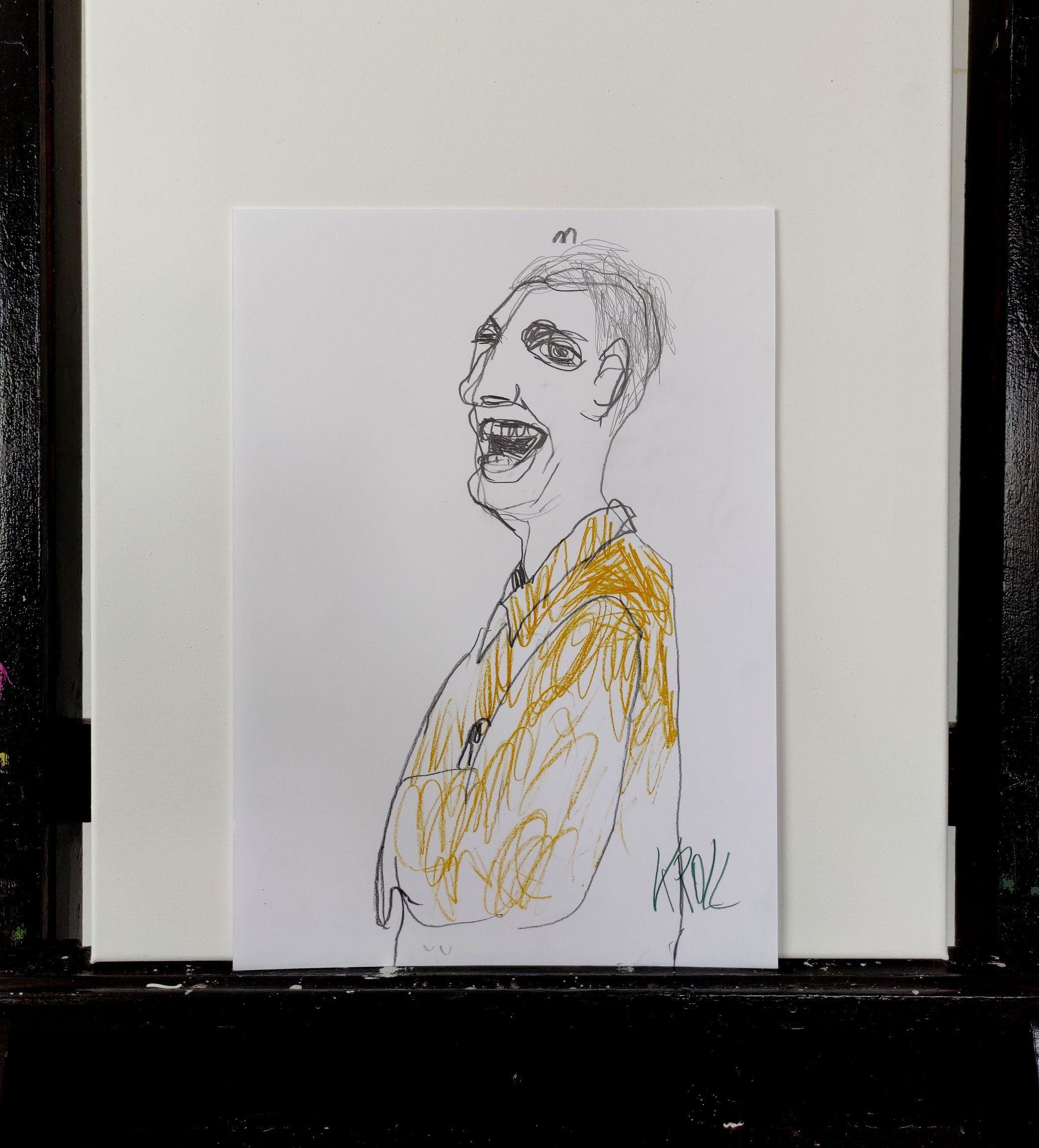 Lachender Mann, Zeichnung, Bleistift/Farbstift auf Papier (Expressionismus), Art, von Barbara Kroll