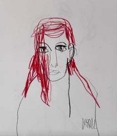 Porträt mit rotem Haar, Zeichnung, Bleistift/Farbstift auf Papier