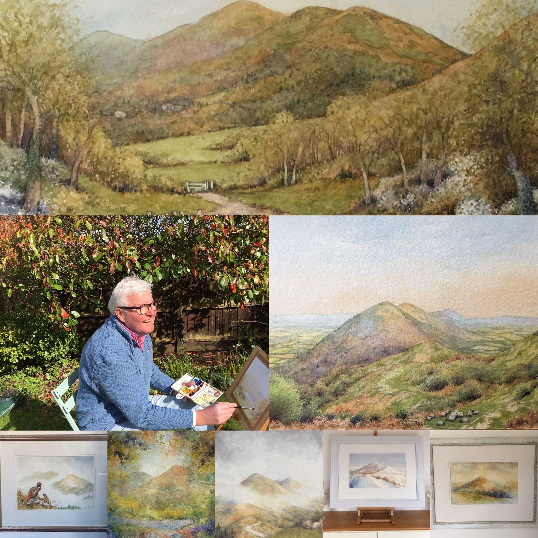 Malvern Hills. From Callow End, Painting, Watercolor on Watercolor Paper For Sale 1