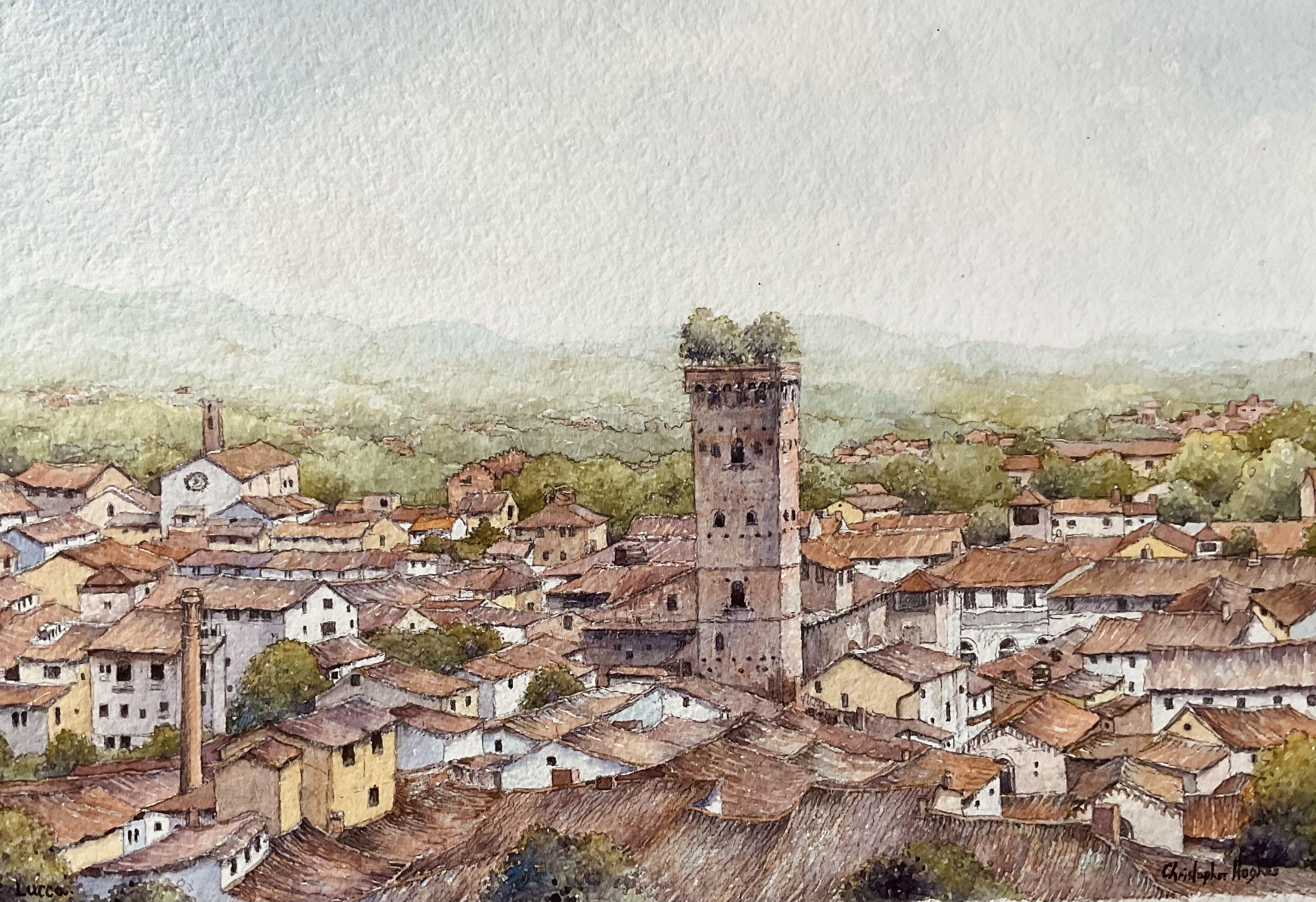 Lucca. Tuscany, italy, Painting, Watercolor on Watercolor Paper - Art by Christopher Hughes