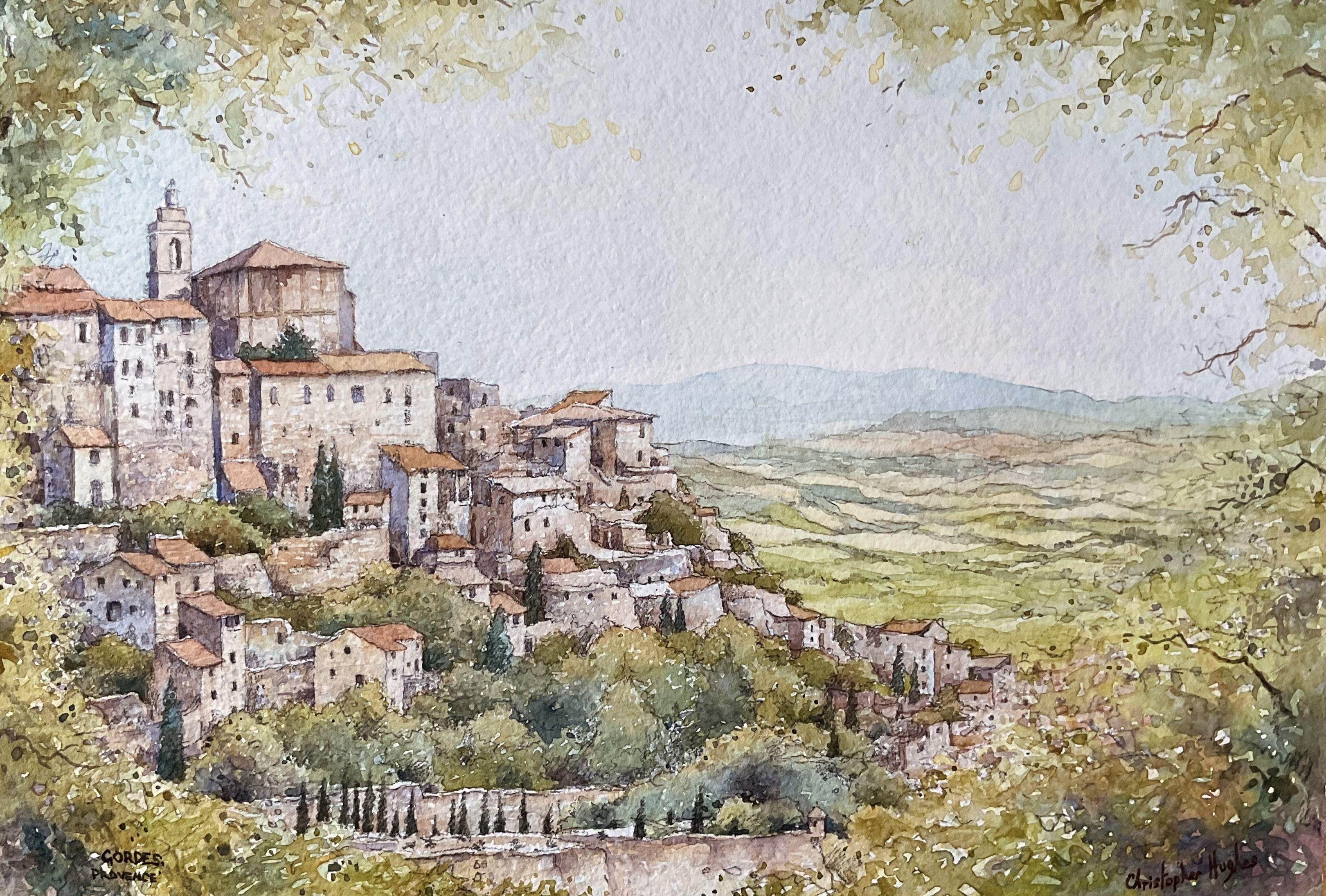 Gordes. Provence. Peinture, aquarelle sur papier, France - Art de Christopher Hughes