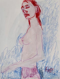 Standing female semi-nude, Drawing, Pencil/Colored Pencil on Paper