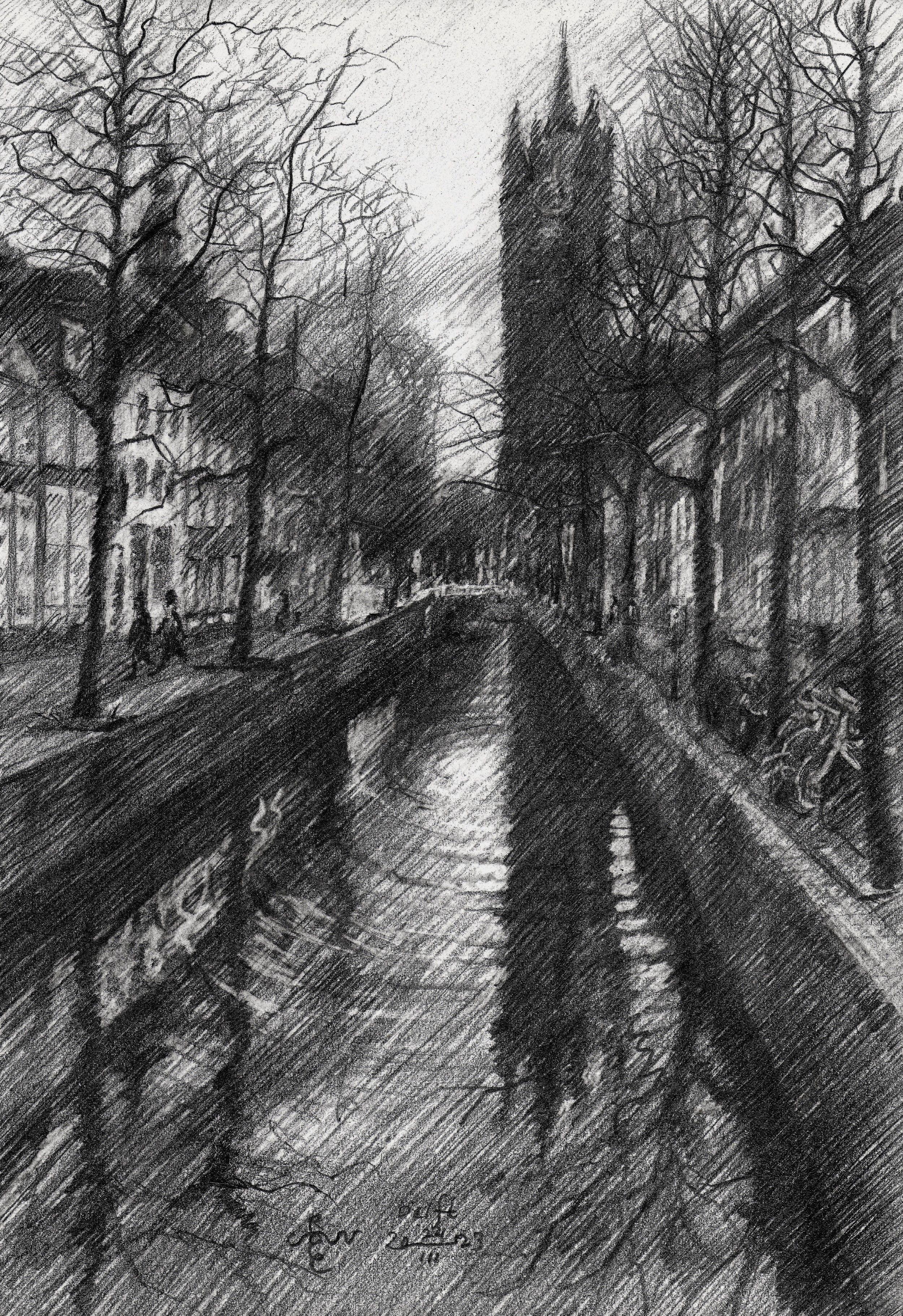 Delft - 24-03-23, dessin, crayon/crayon coloré sur papier - Art de Corne Akkers