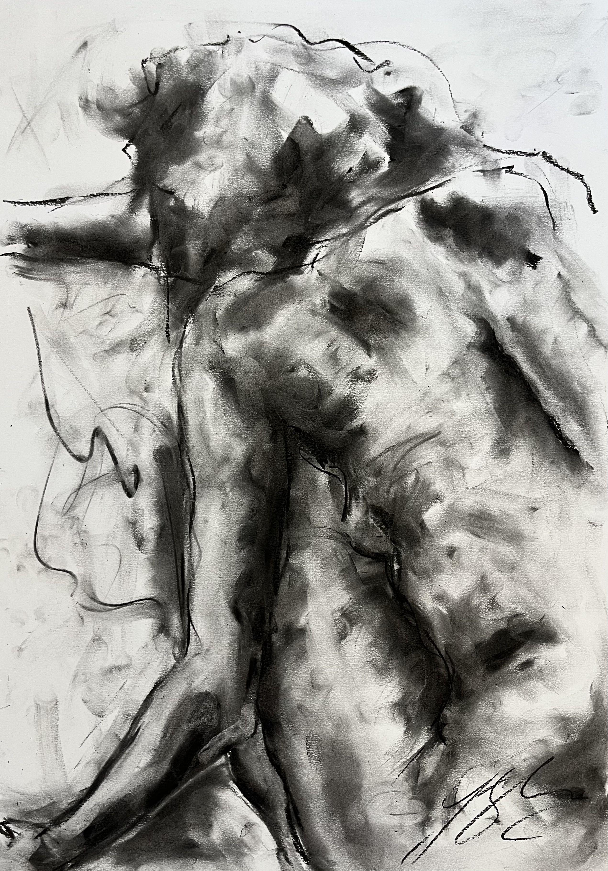 Close your eyes, Drawing, Charcoal on Paper - Art by James Shipton