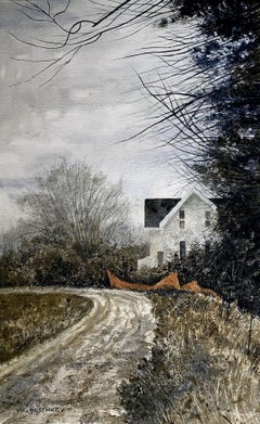 Une clôture de neige, peinture, aquarelle sur papier aquarelle